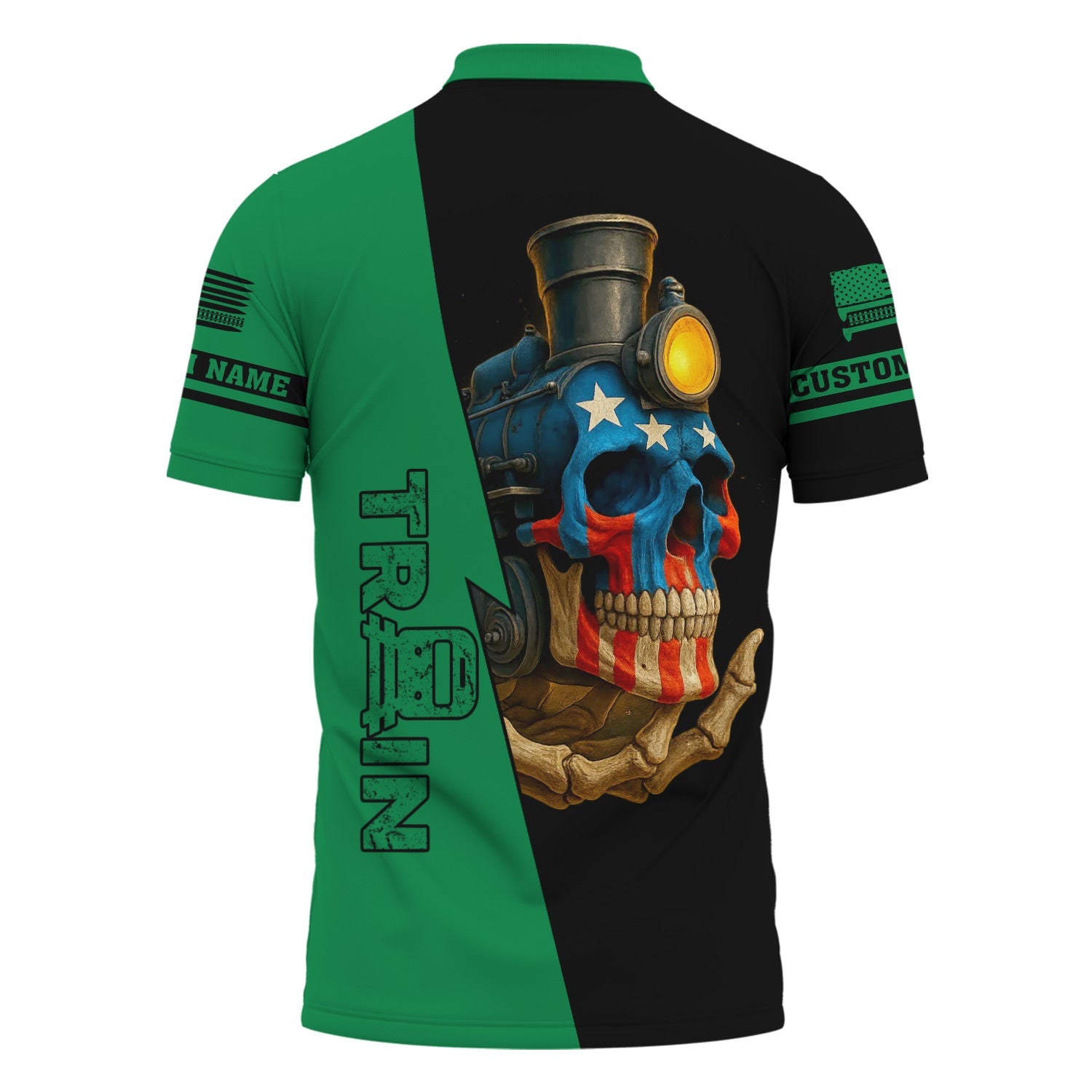 Railspirit Personalized Pittsburgh And Lake Erie Railroad Polo Shirt Train Skull American Flag Shirt All Over Print