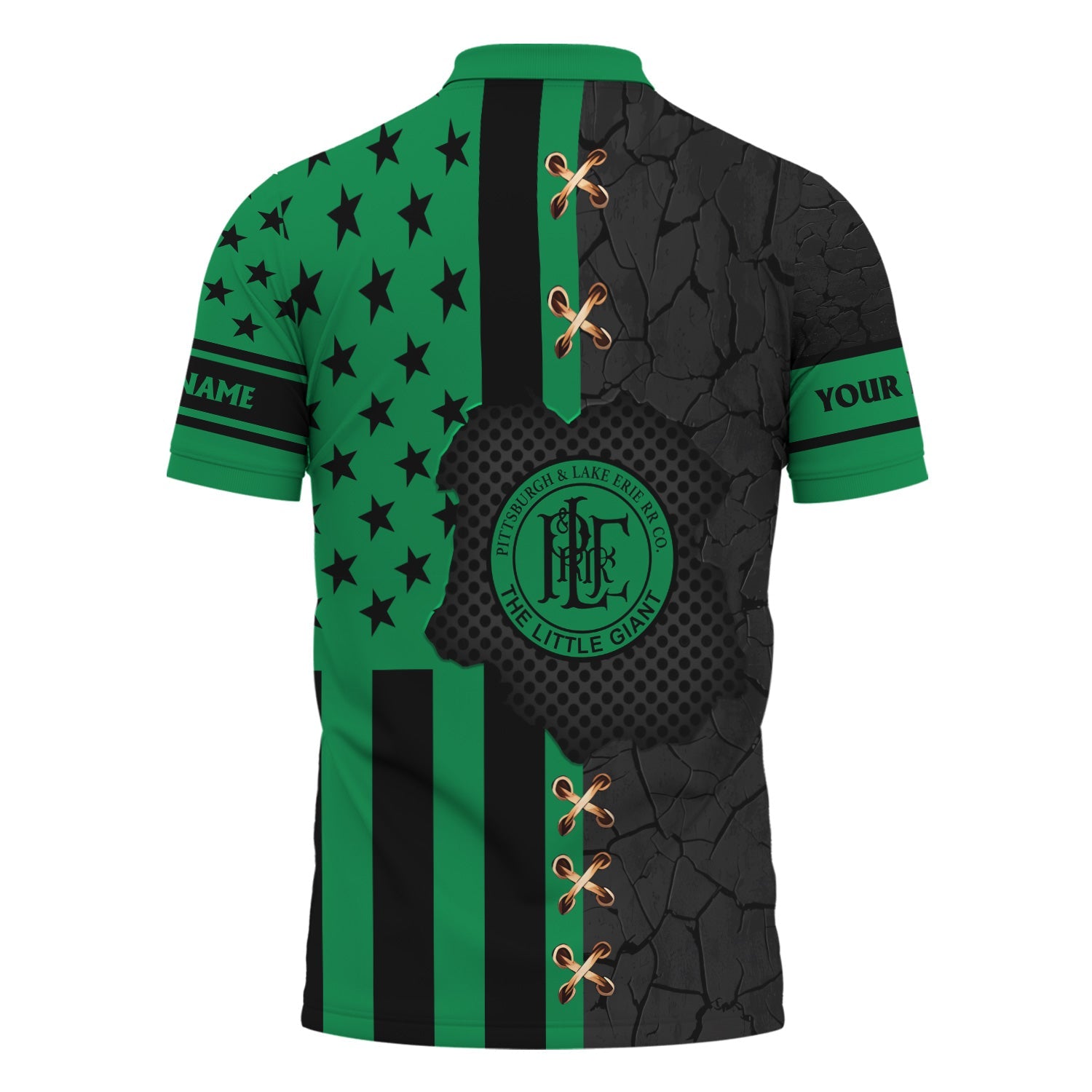 Railspirit Personalized Pittsburgh And Lake Erie Railroad Polo Shirt American Flag with Crack Effect Train Shirt