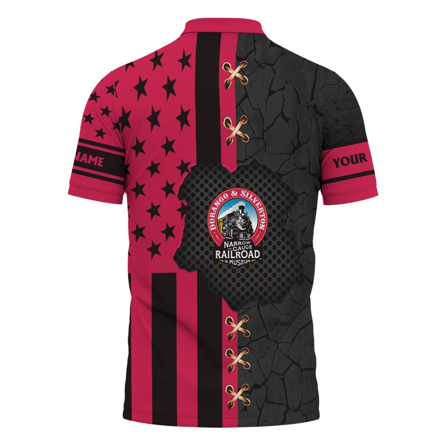 Railspirit Personalized Durango And Silverton Narrow Gauge Railroad Polo Shirt American Flag with Crack Effect Train Shirt