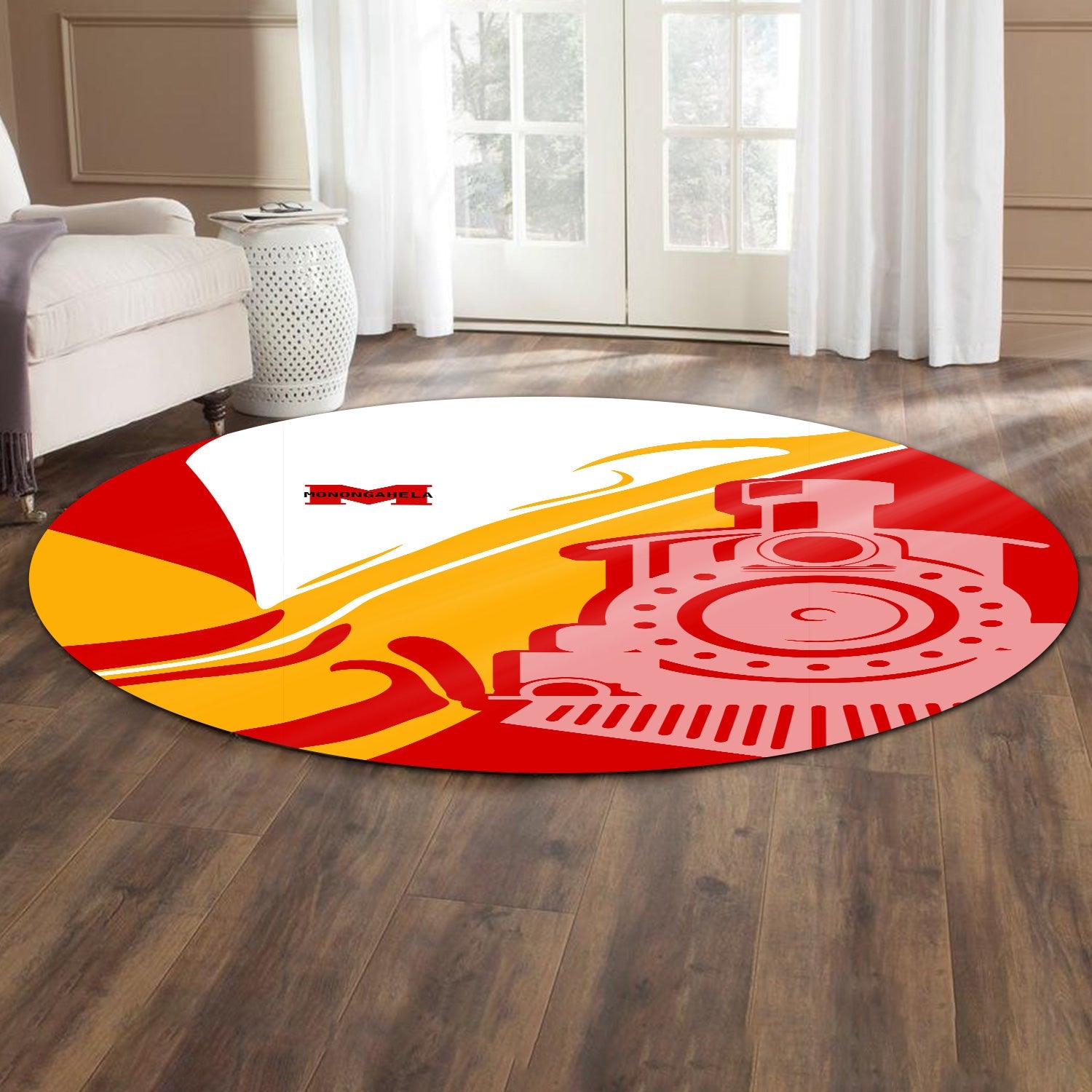 Railspirit Monongahela Railroad Round Mat Flame-Inspired Style Mat Gift Idea For Train Lovers