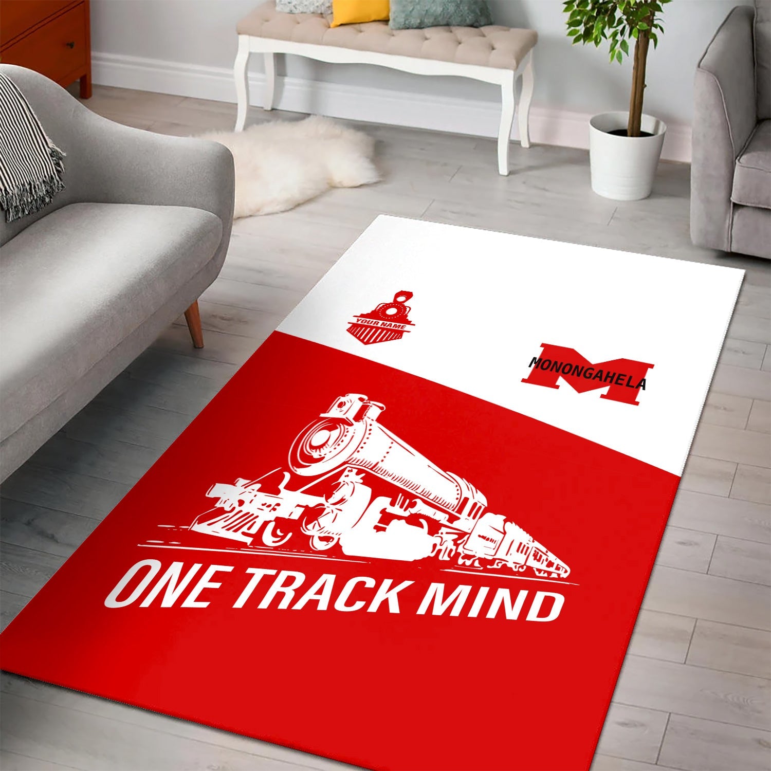 Railspirit Personalized Monongahela Railroad Area Rug One Track Mind Train Rug Gift Idea For Train Lover