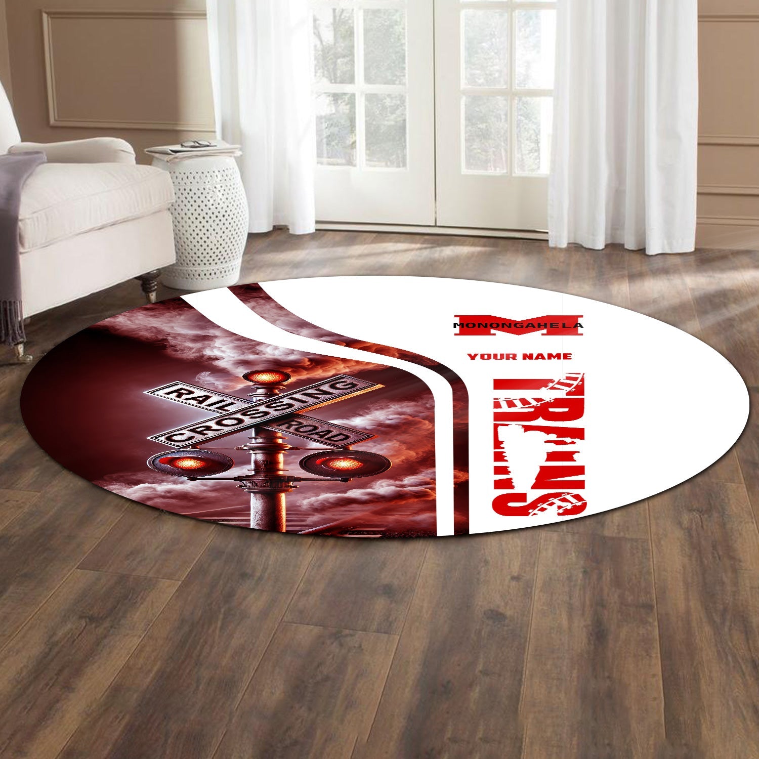 Railspirit Personalized Monongahela Railroad Round Mat Railroad Crossing Sign Mat All Over Print