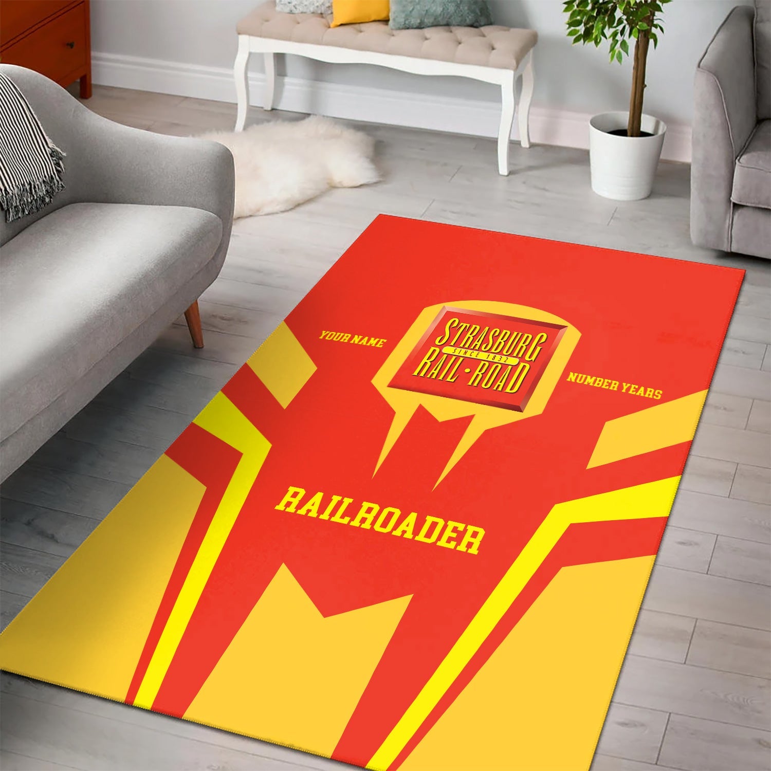 Railspirit Personalized Strasburg Railroad Area Rug Custom Year Railroader Rug Gift Idea For Train Lover