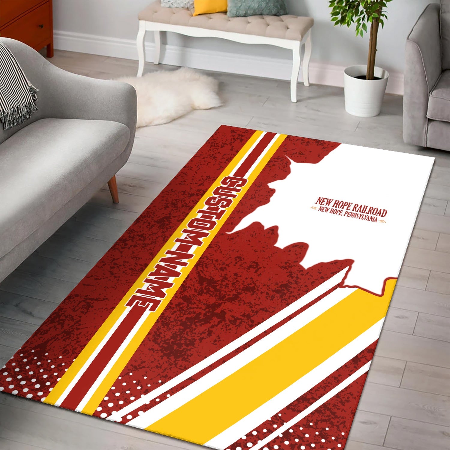 Railspirit Personalized New Hope Railroad Area Rug Vintage All Over Printed Rug