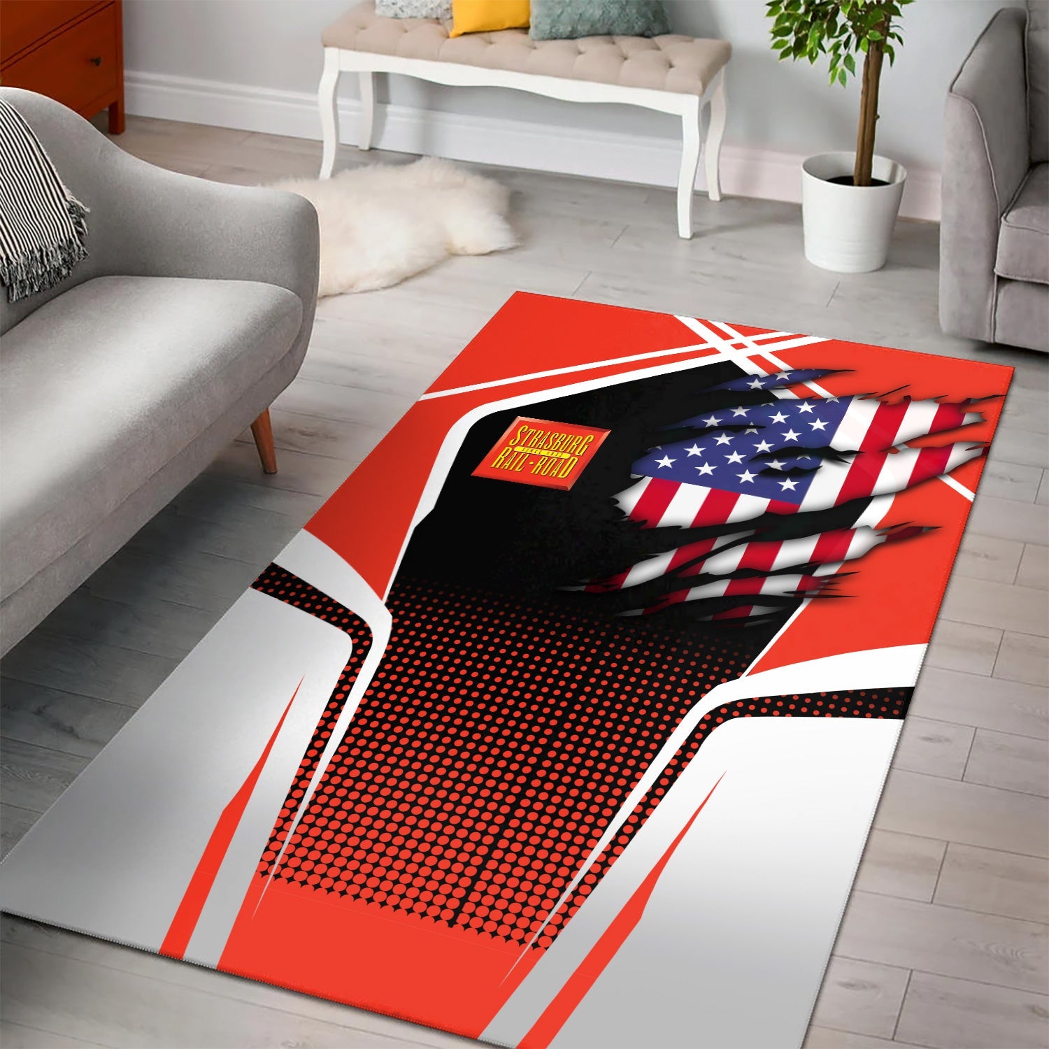 Railspirit Personalized Strasburg Railroad Area Rug American Eagle Vintage Train Rug