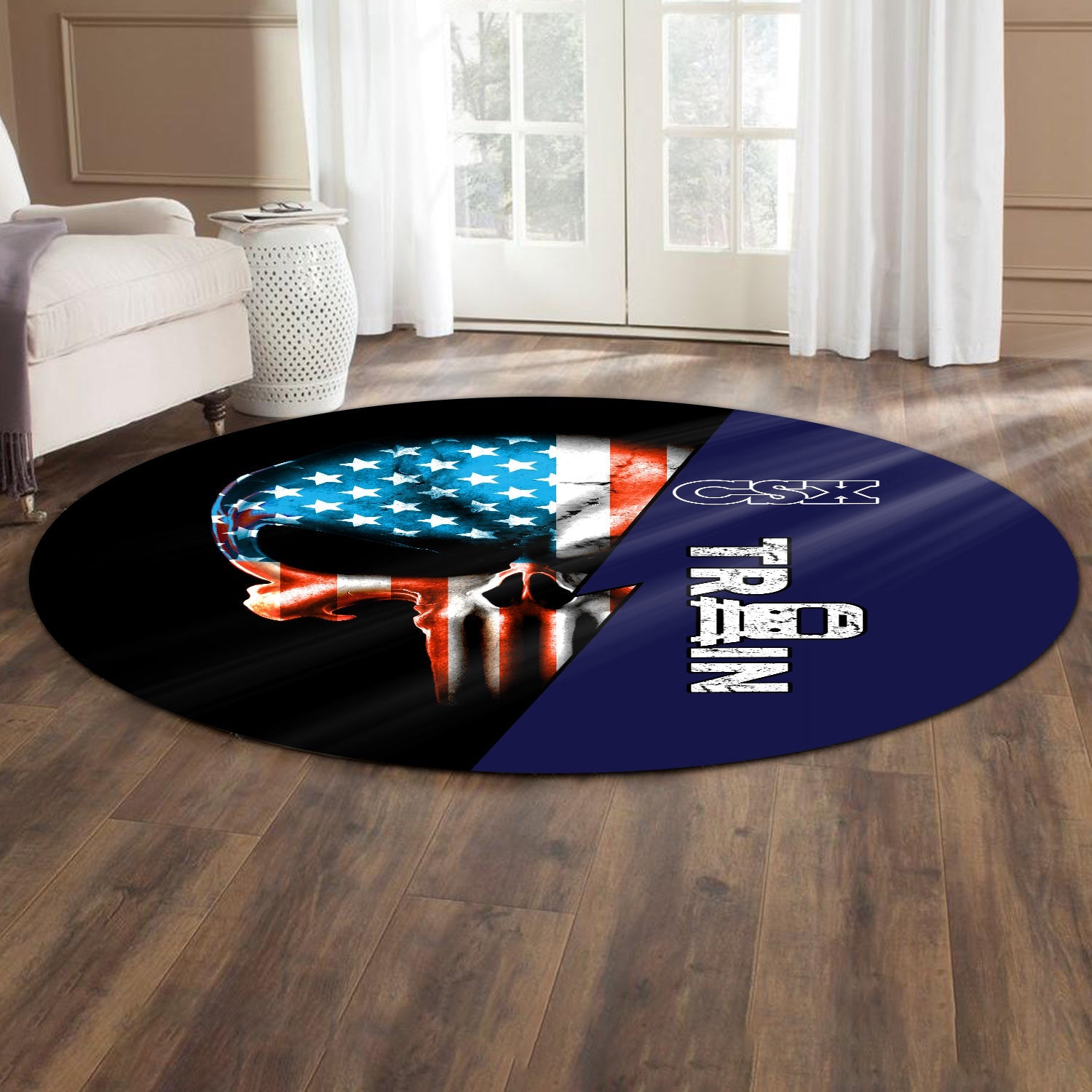 Railspirit CSX Transportation Railroad Round Mat Train Skull American Flag Style Rug All Over Print