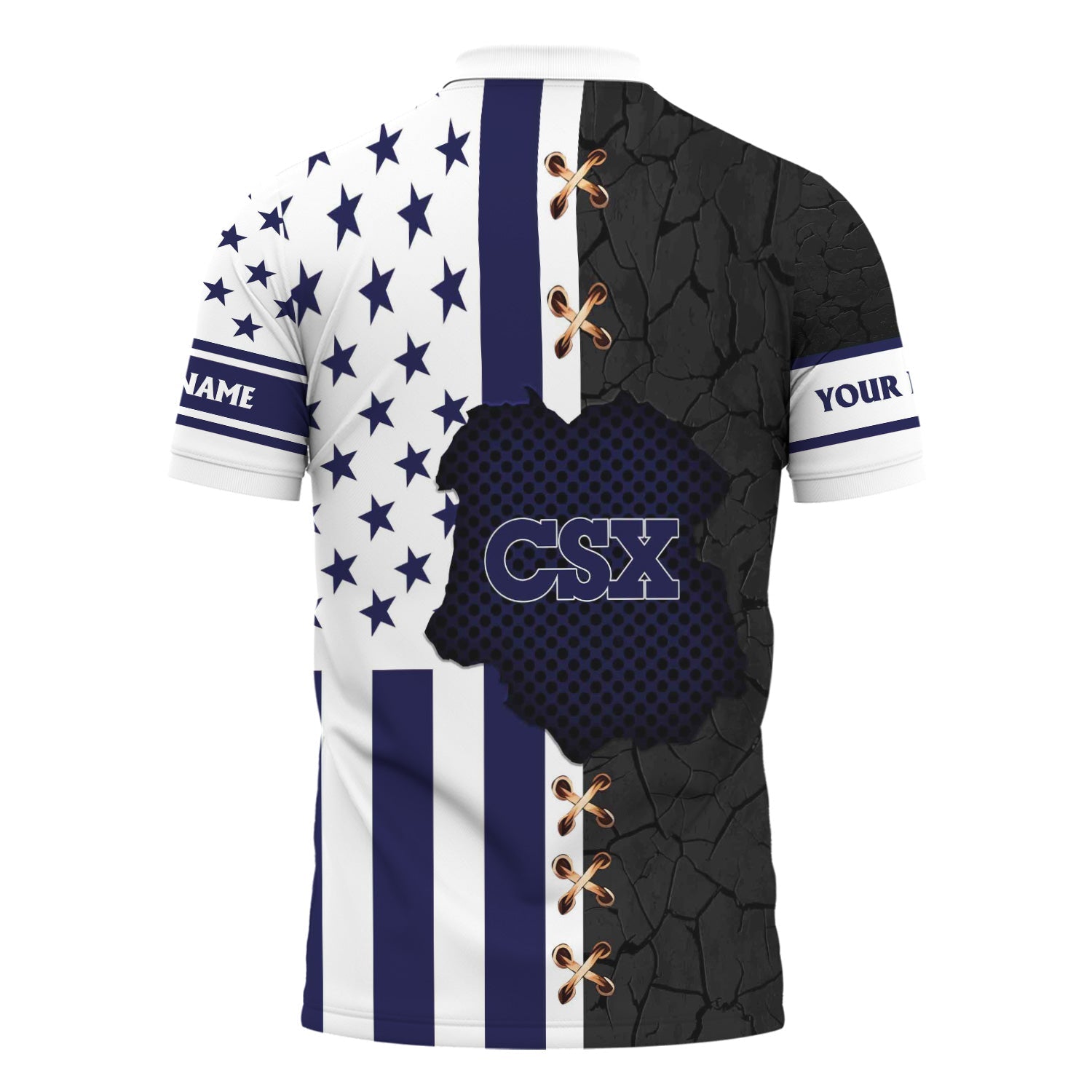 Railspirit Personalized CSX Transportation Railroad Polo Shirt American Flag with Crack Effect Train Shirt