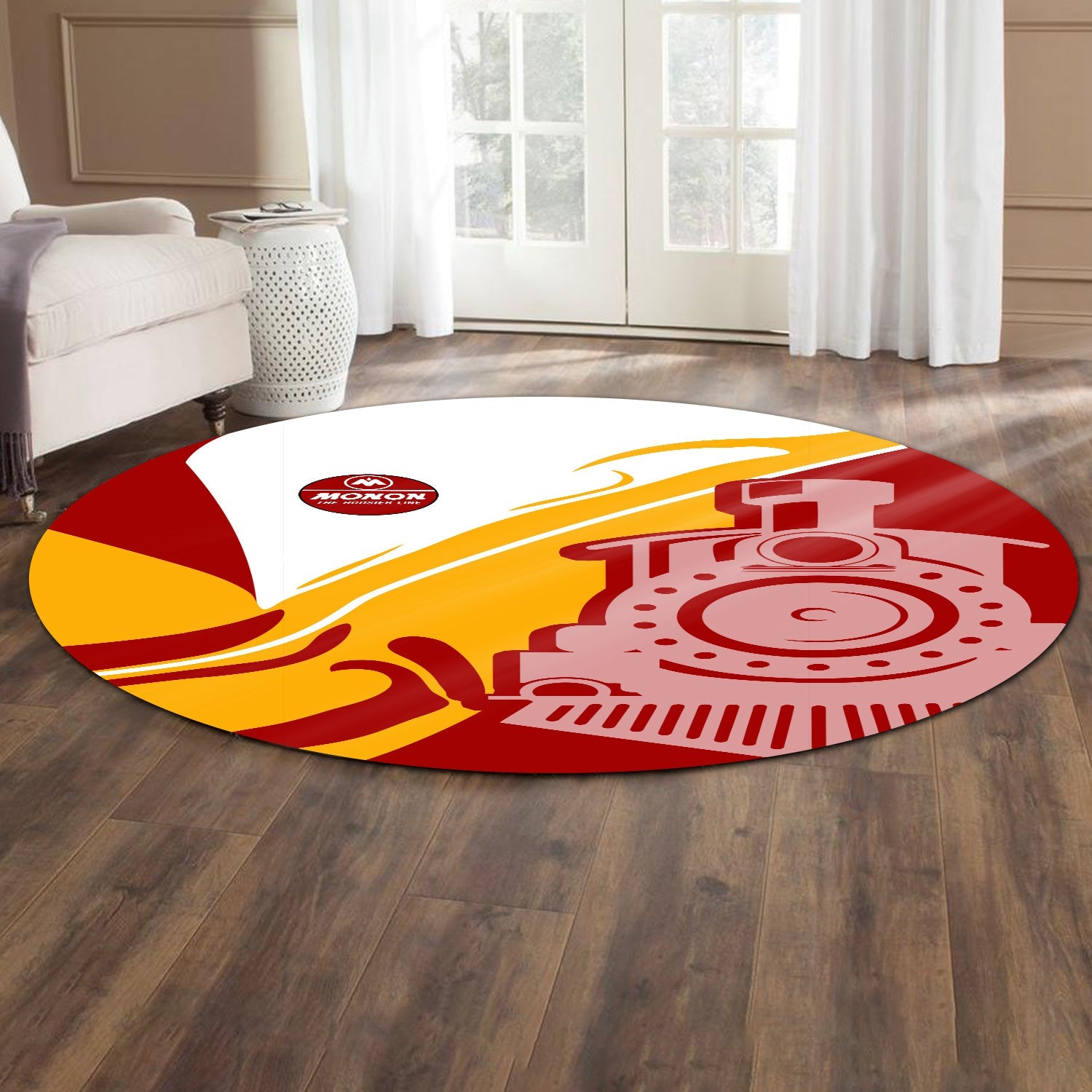 Railspirit Monon Railroad Round Mat Flame-Inspired Style Mat Gift Idea For Train Lovers