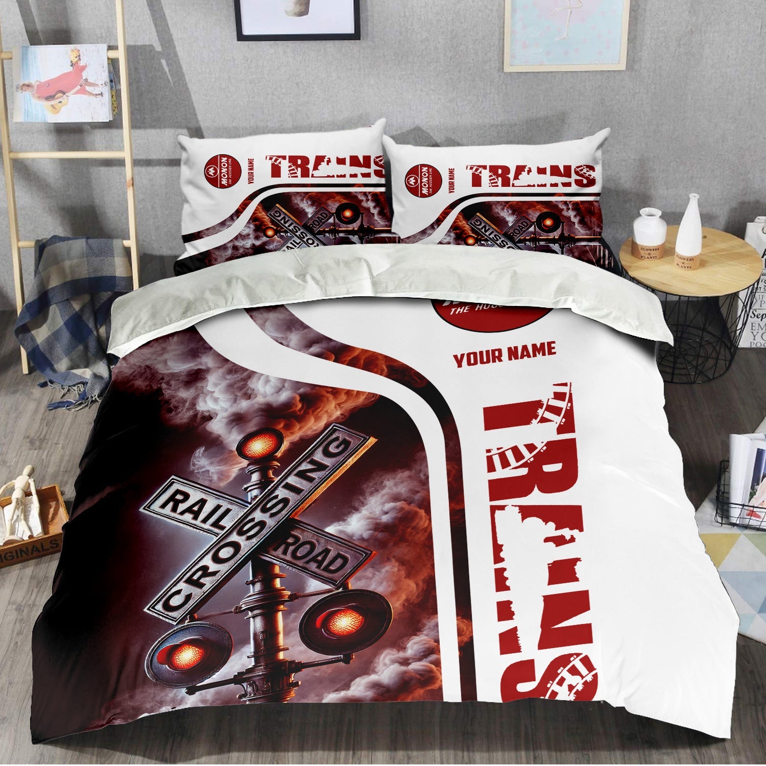 Railspirit Personalized Monon Railroad Bedding Set Railroad Crossing Sign Bedding Set All Over Print