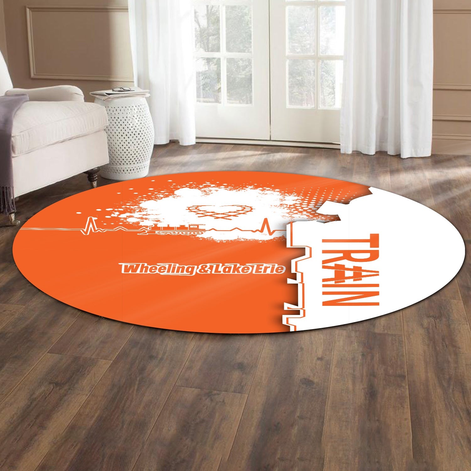 Railspirit Wheeling And Lake Erie Railroad Round Mat Engine Heartbeat and Track Love Style Mat Gift Idea For Train Lovers