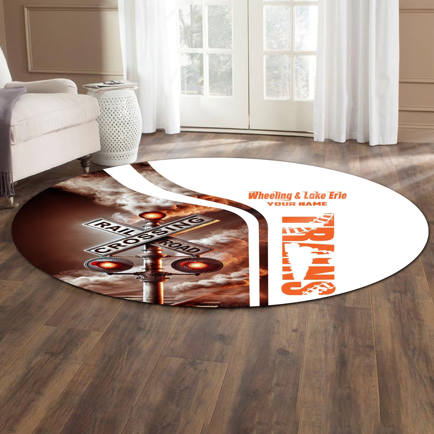 Railspirit Personalized Wheeling And Lake Erie Railroad Round Mat Railroad Crossing Sign Mat All Over Print
