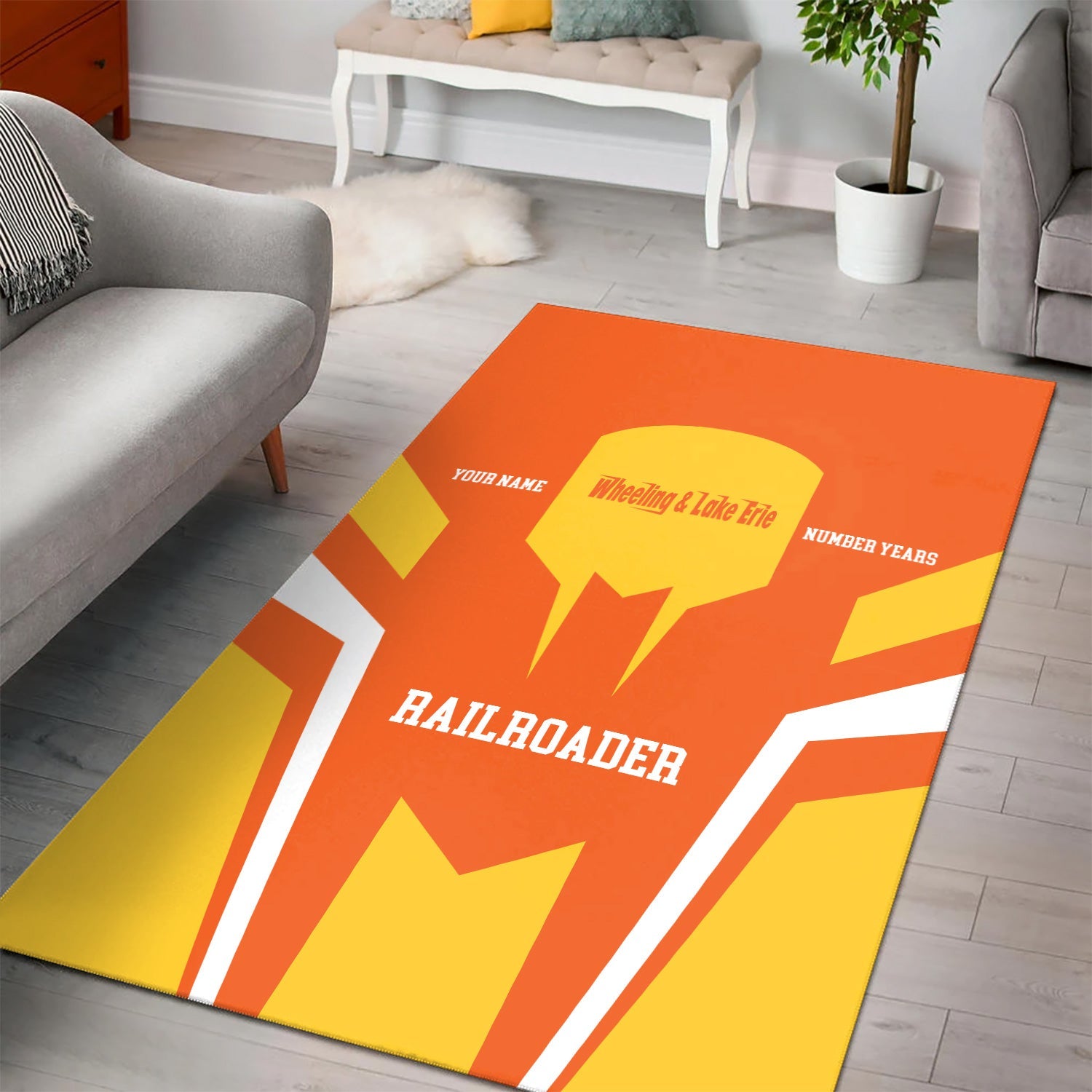 Railspirit Personalized Wheeling And Lake Erie Railroad Area Rug Custom Year Railroader Rug Gift Idea For Train Lover