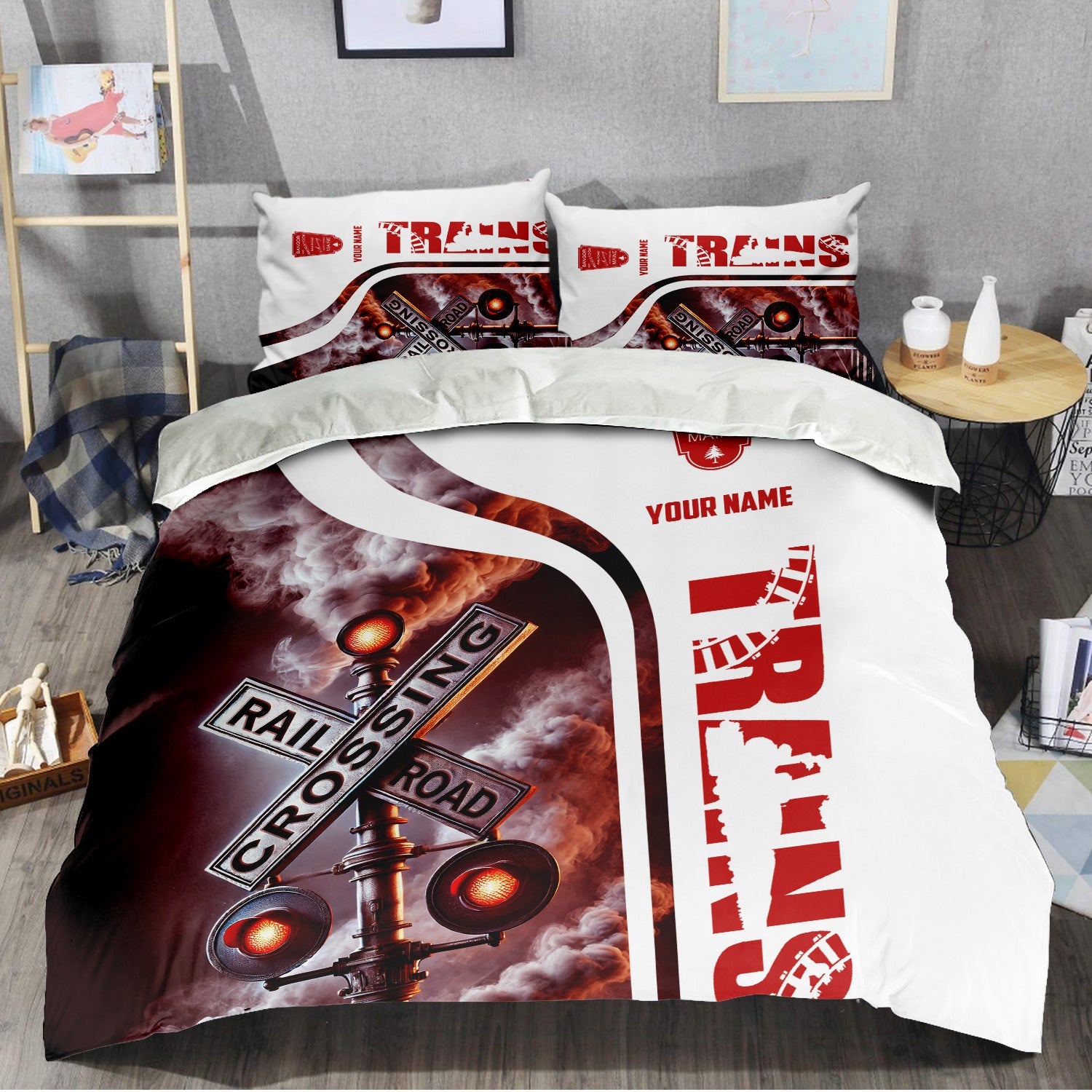 Railspirit Personalized Bangor And Aroostook Railroad Bedding Set Railroad Crossing Sign Bedding Set All Over Print