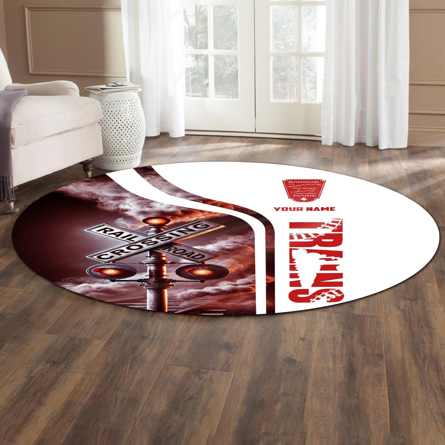 Railspirit Personalized Bangor And Aroostook Railroad Round Mat Railroad Crossing Sign Mat All Over Print