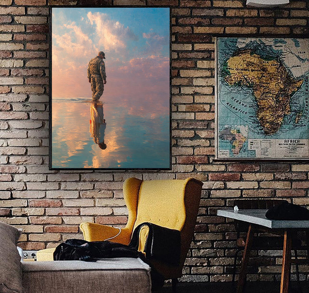 Veteran Soldier Reflection Wall Art Canvas, Patriotic Military Wall Decor, Memorial Gift for Veteran, Soldier Canvas Print, Father's Day Gift for Dad