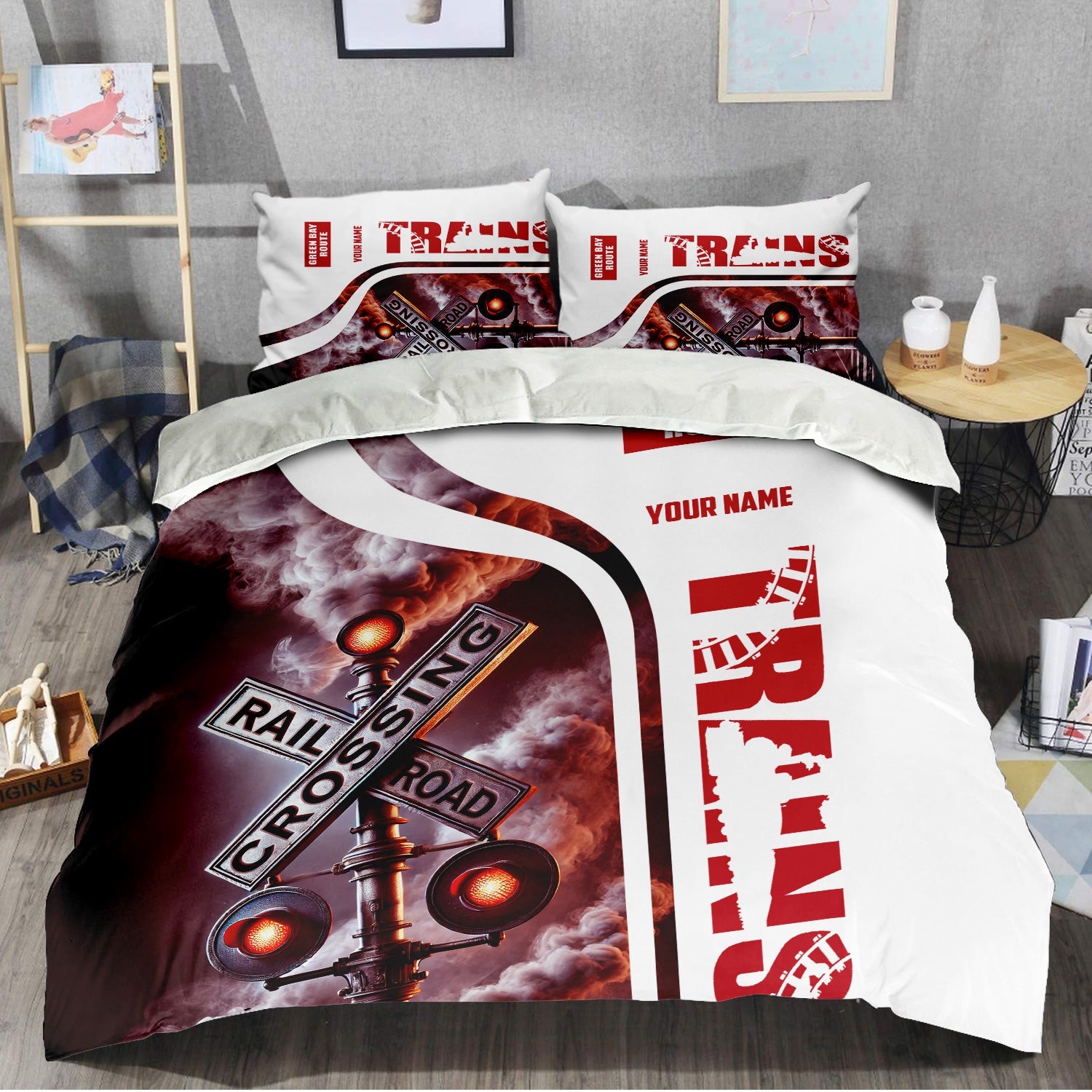 Railspirit Personalized Green Bay & Western Railroad Bedding Set Railroad Crossing Sign Bedding Set All Over Print