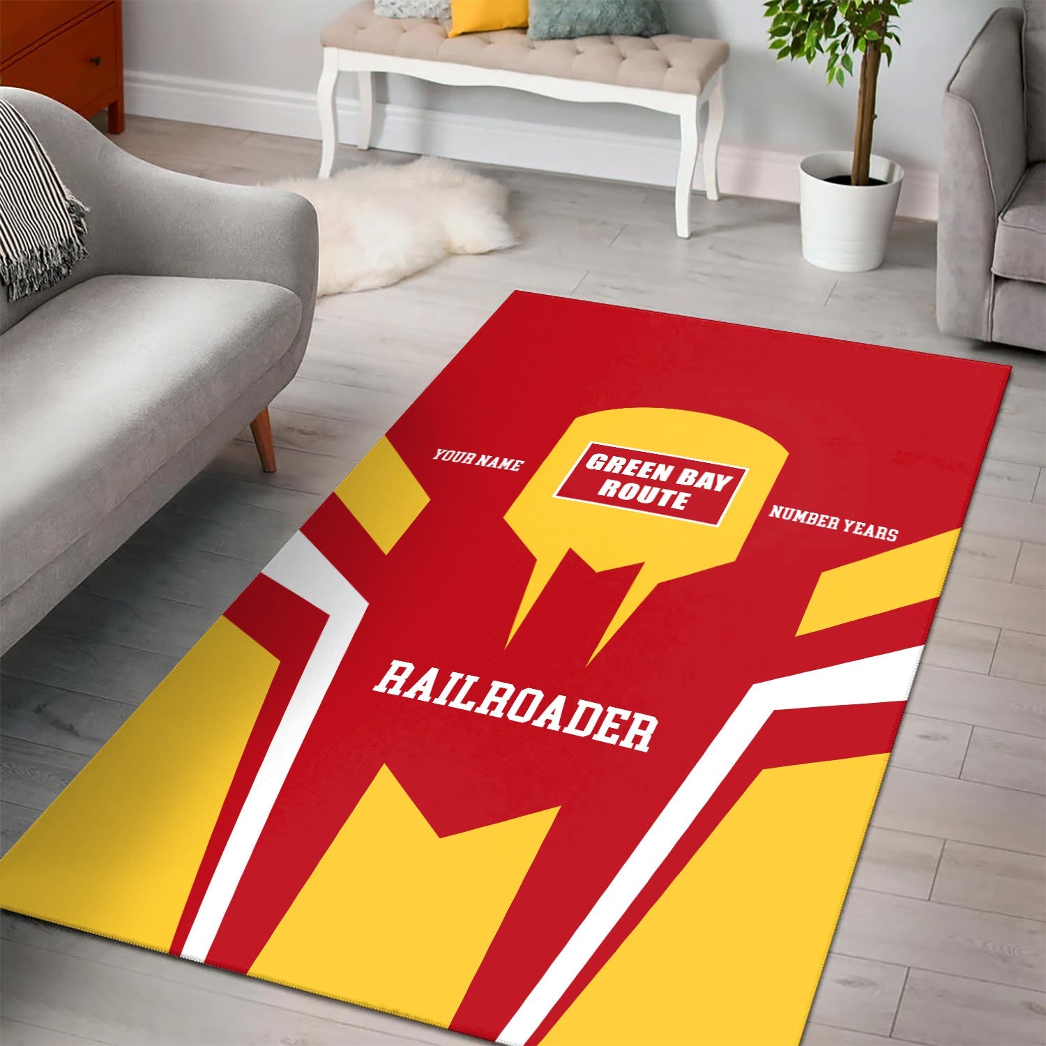 Railspirit Personalized Green Bay & Western Railroad Area Rug Custom Year Railroader Rug Gift Idea For Train Lover