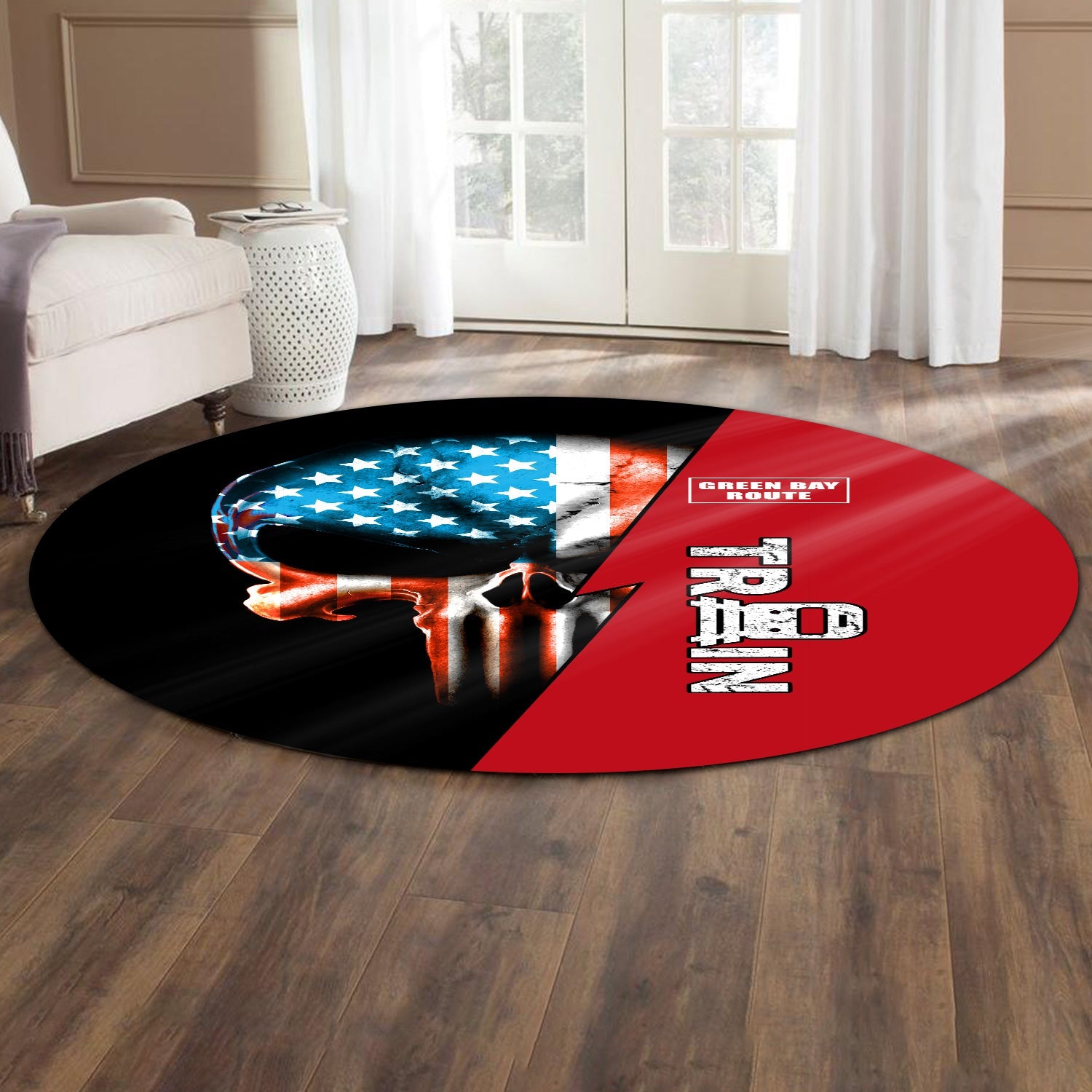 Railspirit Green Bay & Western Railroad Round Mat Train Skull American Flag Style Rug All Over Print