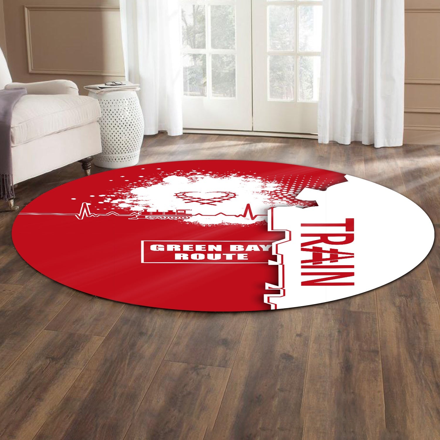 Railspirit Green Bay & Western Railroad Round Mat Engine Heartbeat and Track Love Style Mat Gift Idea For Train Lovers