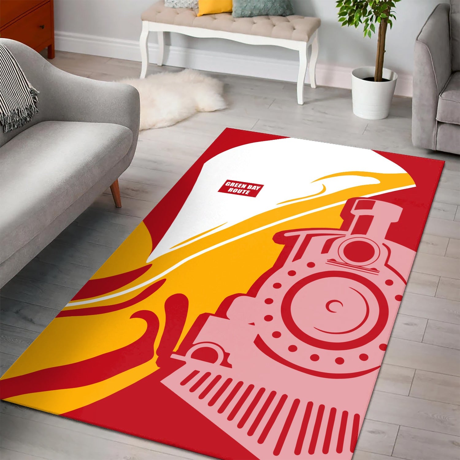 Railspirit Green Bay & Western Railroad Area Rug Flame-Inspired Style Rug Gift Idea For Train Lovers