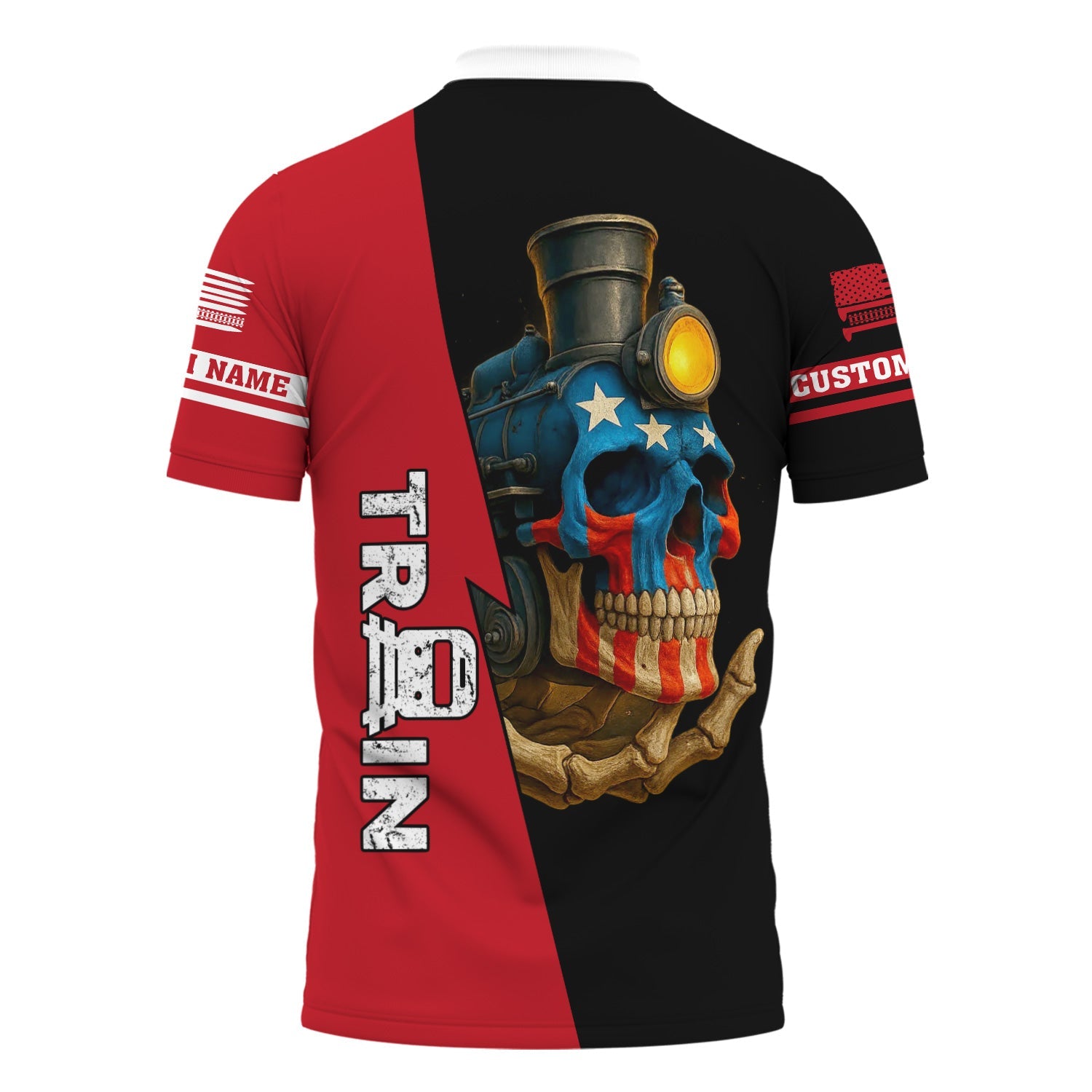 Railspirit Personalized Green Bay & Western Railroad Polo Shirt Train Skull American Flag Shirt All Over Print