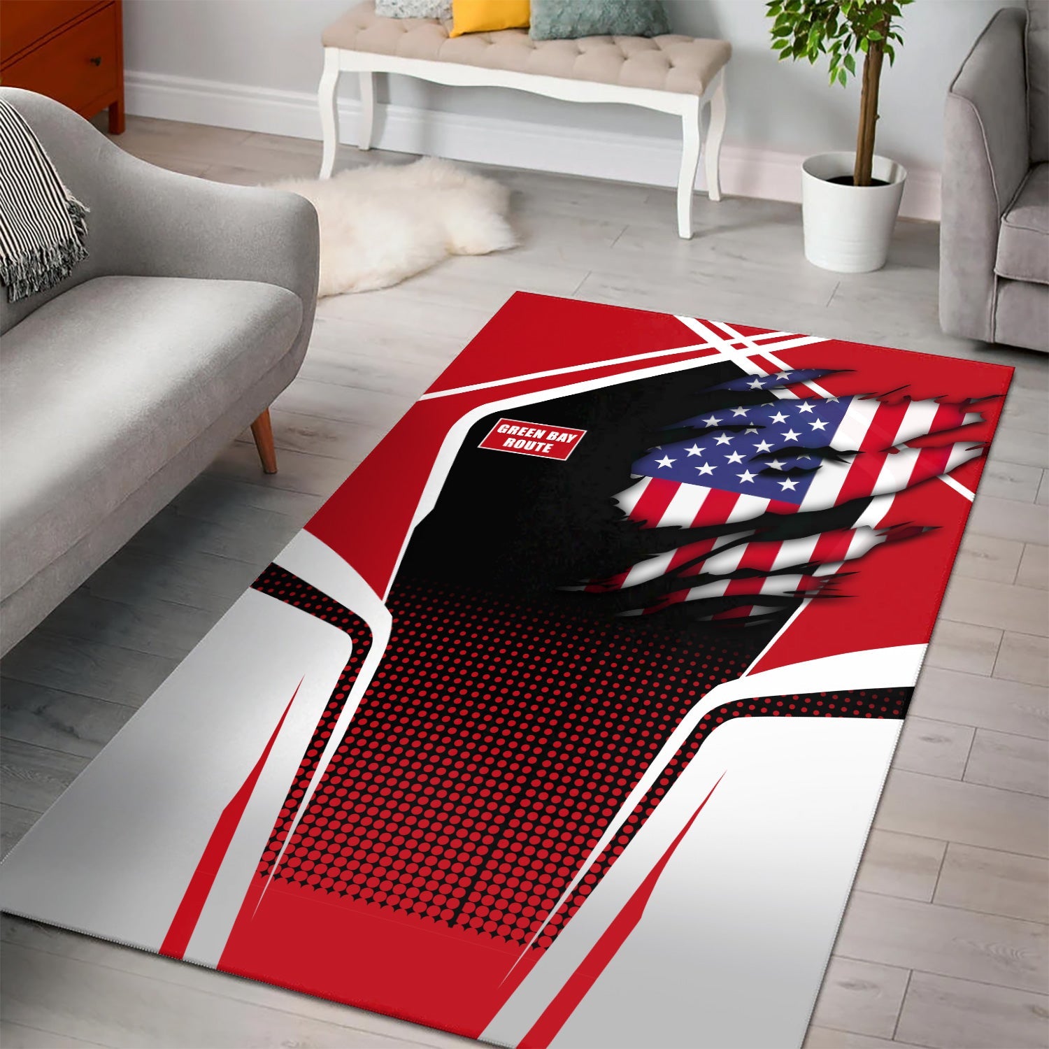 Railspirit Personalized Green Bay & Western Railroad Area Rug American Eagle Vintage Train Rug
