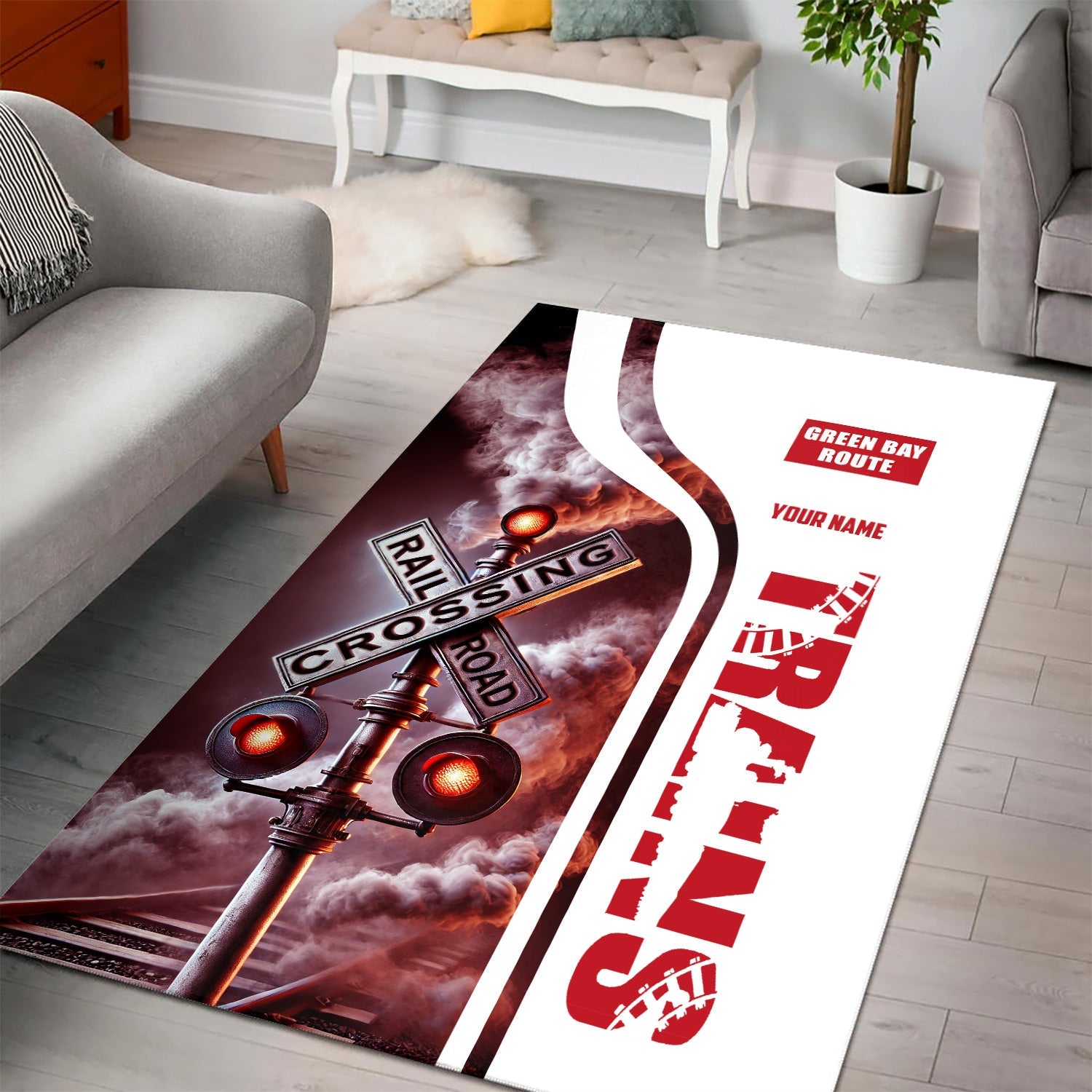 Railspirit Personalized Green Bay & Western Railroad Area Rug Railroad Crossing Sign Rug All Over Print