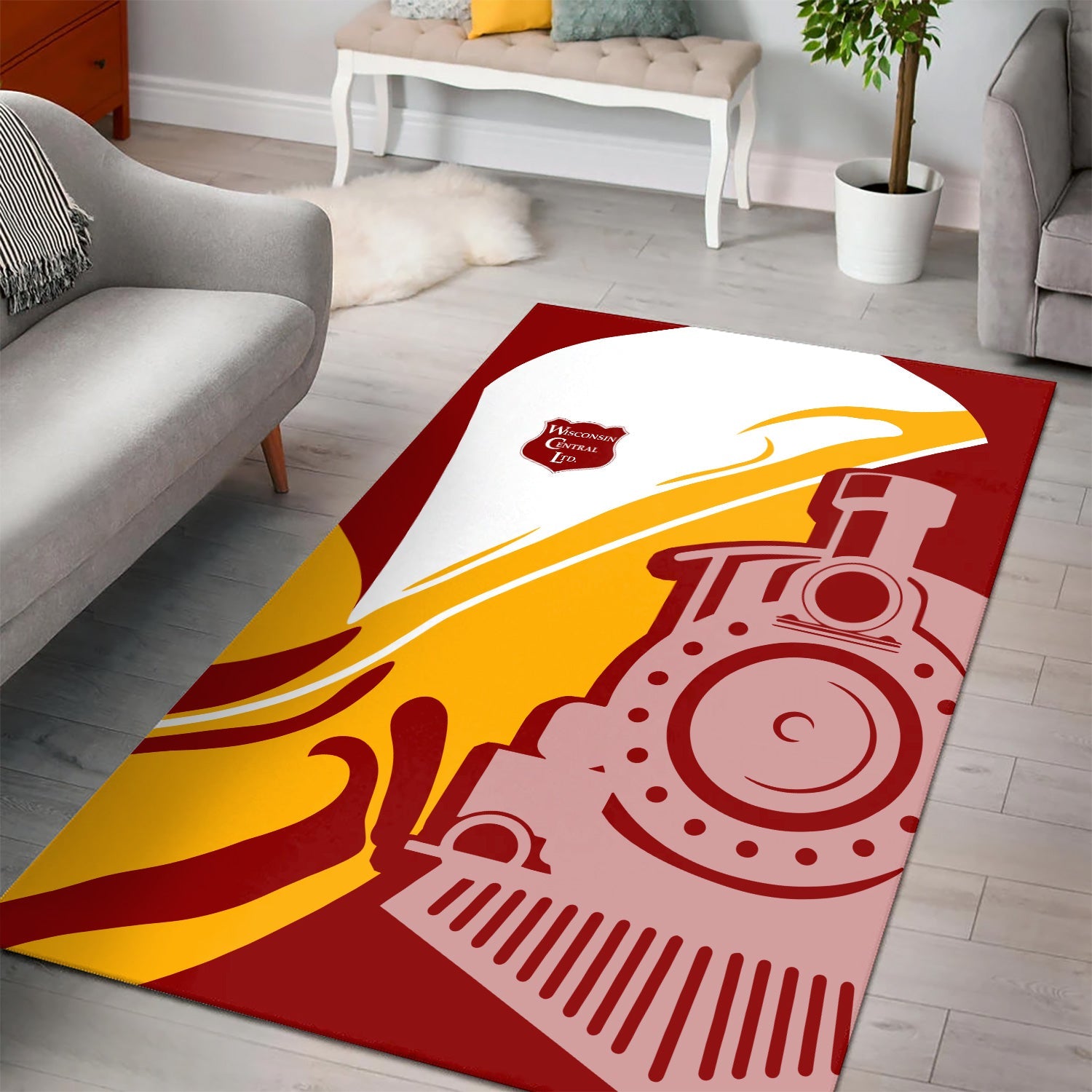 Railspirit Wisconsin Central Ltd Railroad Area Rug Flame-Inspired Style Rug Gift Idea For Train Lovers