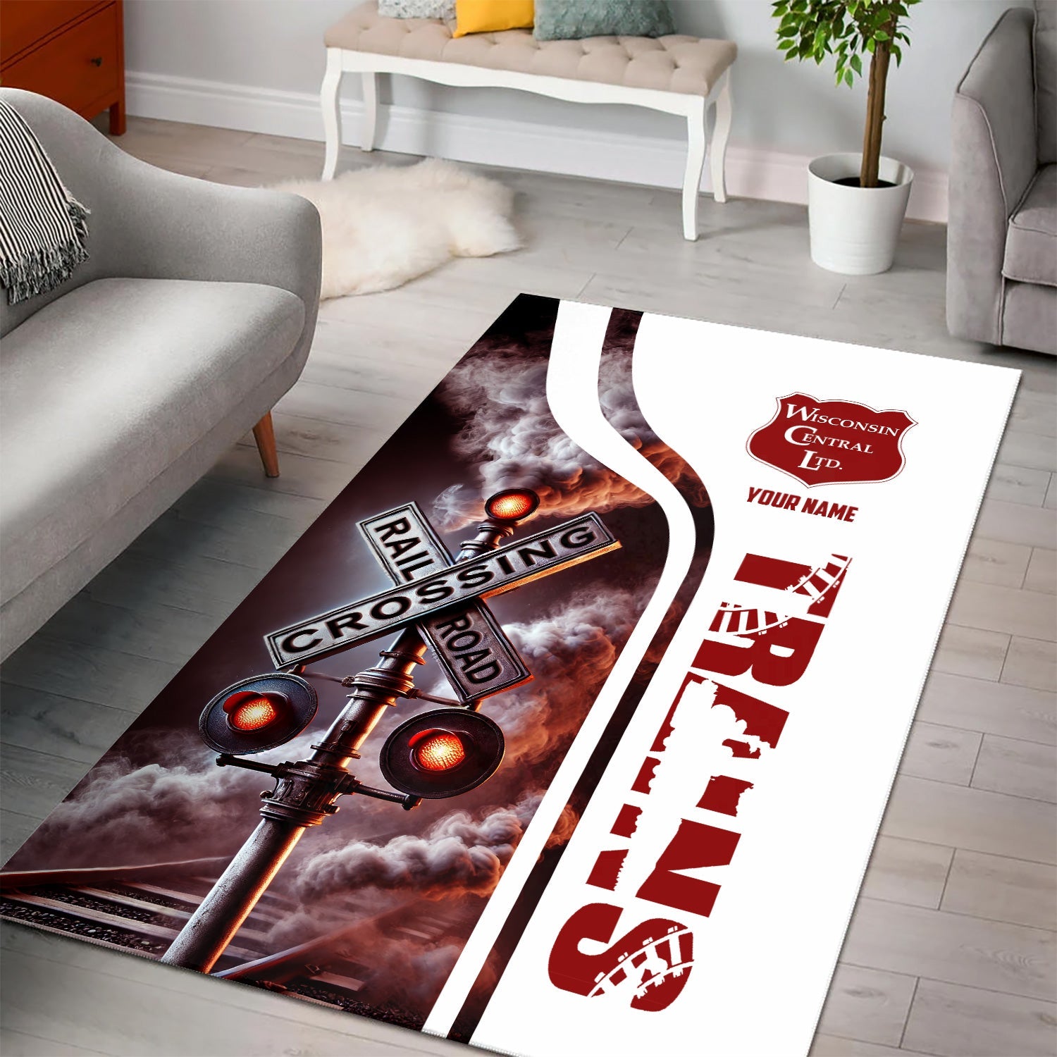 Railspirit Personalized Wisconsin Central Ltd Railroad Area Rug Railroad Crossing Sign Rug All Over Print