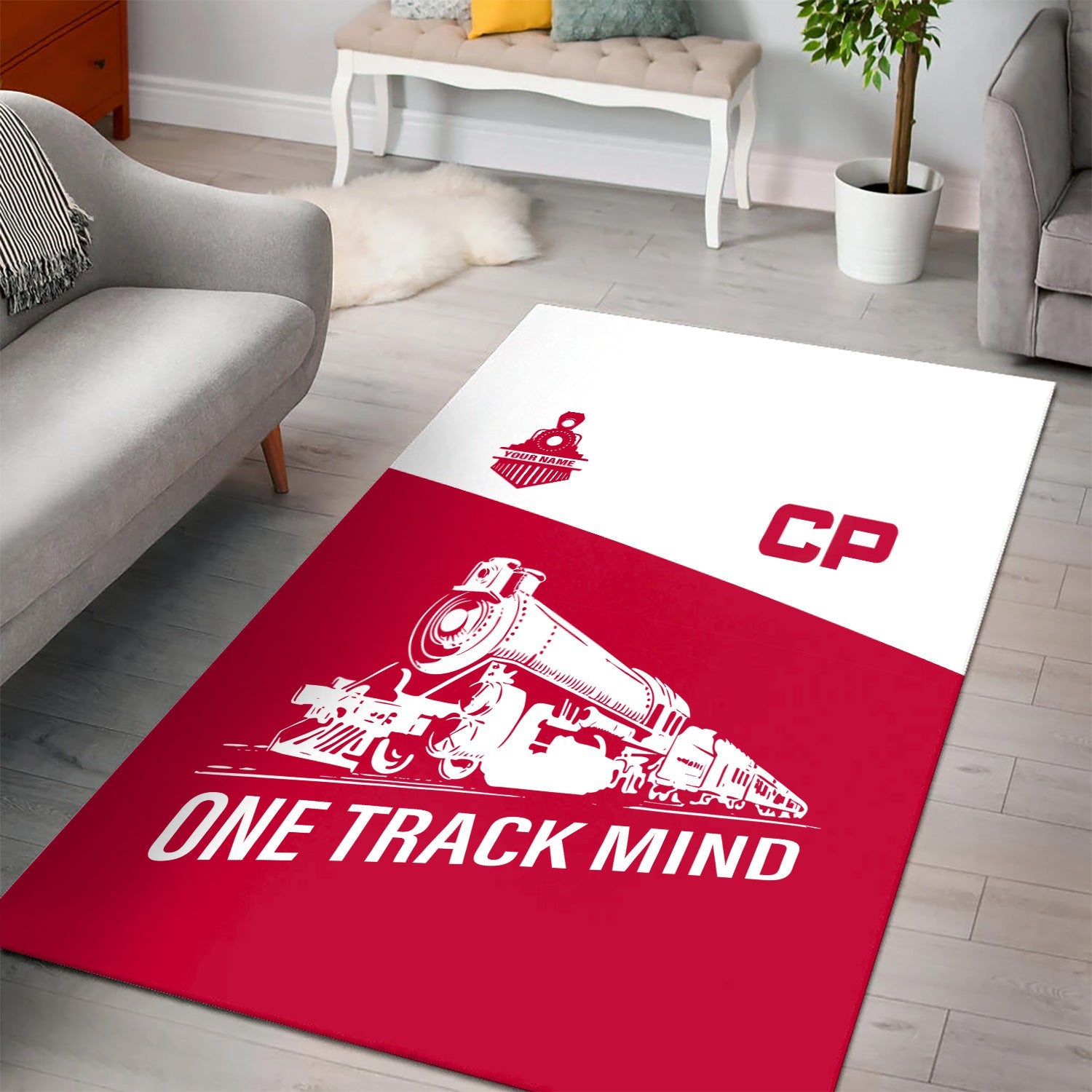 Railspirit Personalized Canadian Pacific Railroad Area Rug One Track Mind Train Rug Gift Idea For Train Lover