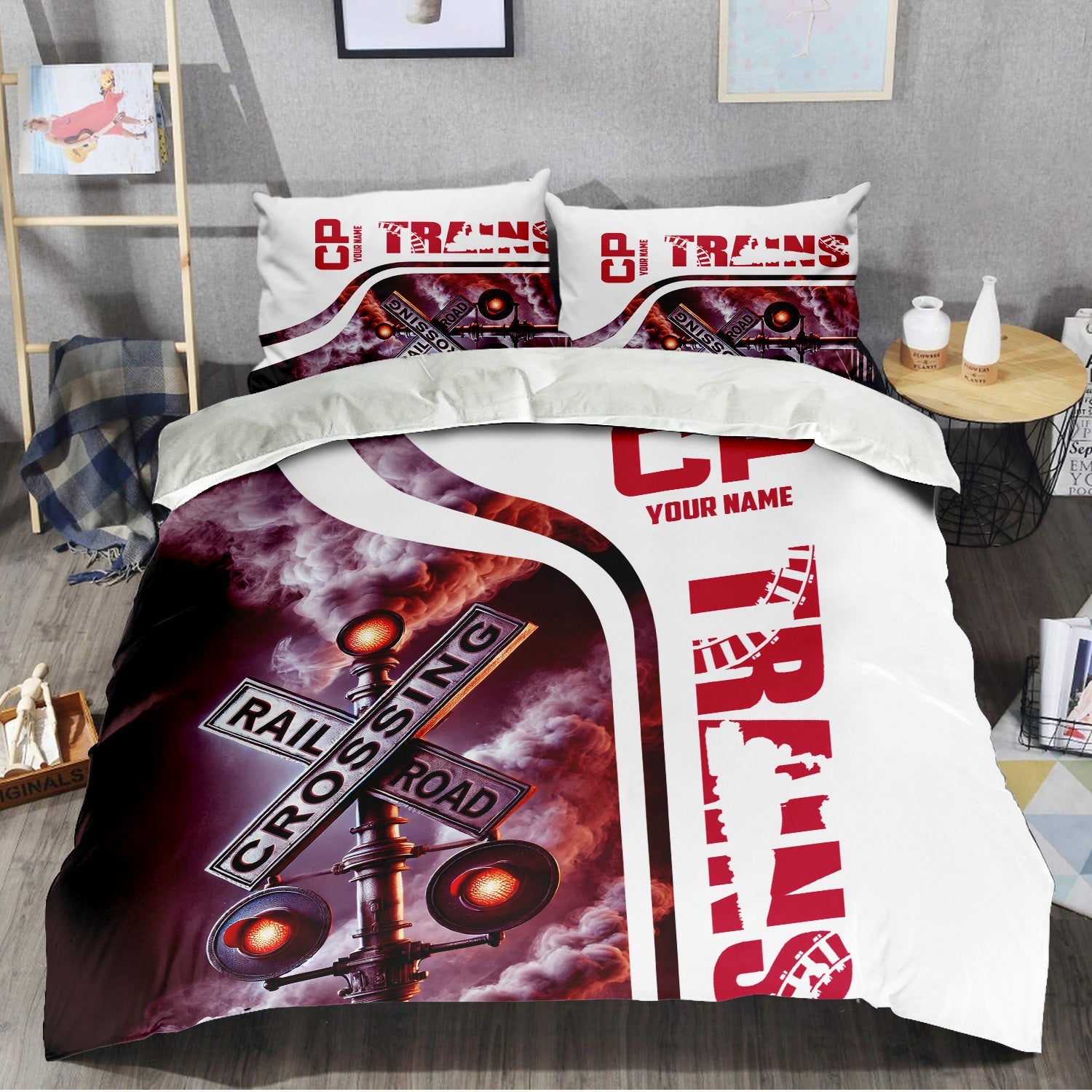 Railspirit Personalized Canadian Pacific Railroad Bedding Set Railroad Crossing Sign Bedding Set All Over Print