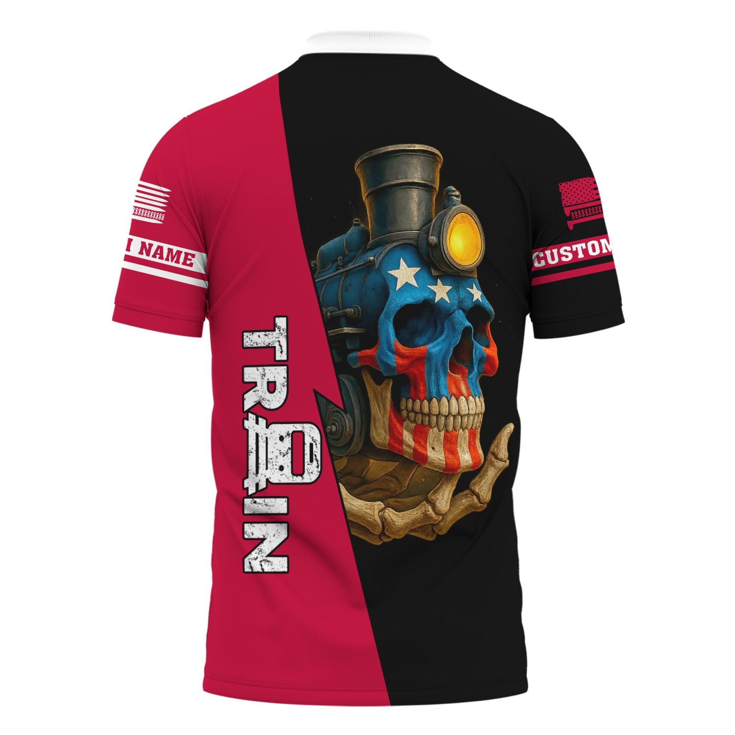Railspirit Personalized Canadian Pacific Railroad Polo Shirt Train Skull American Flag Shirt All Over Print