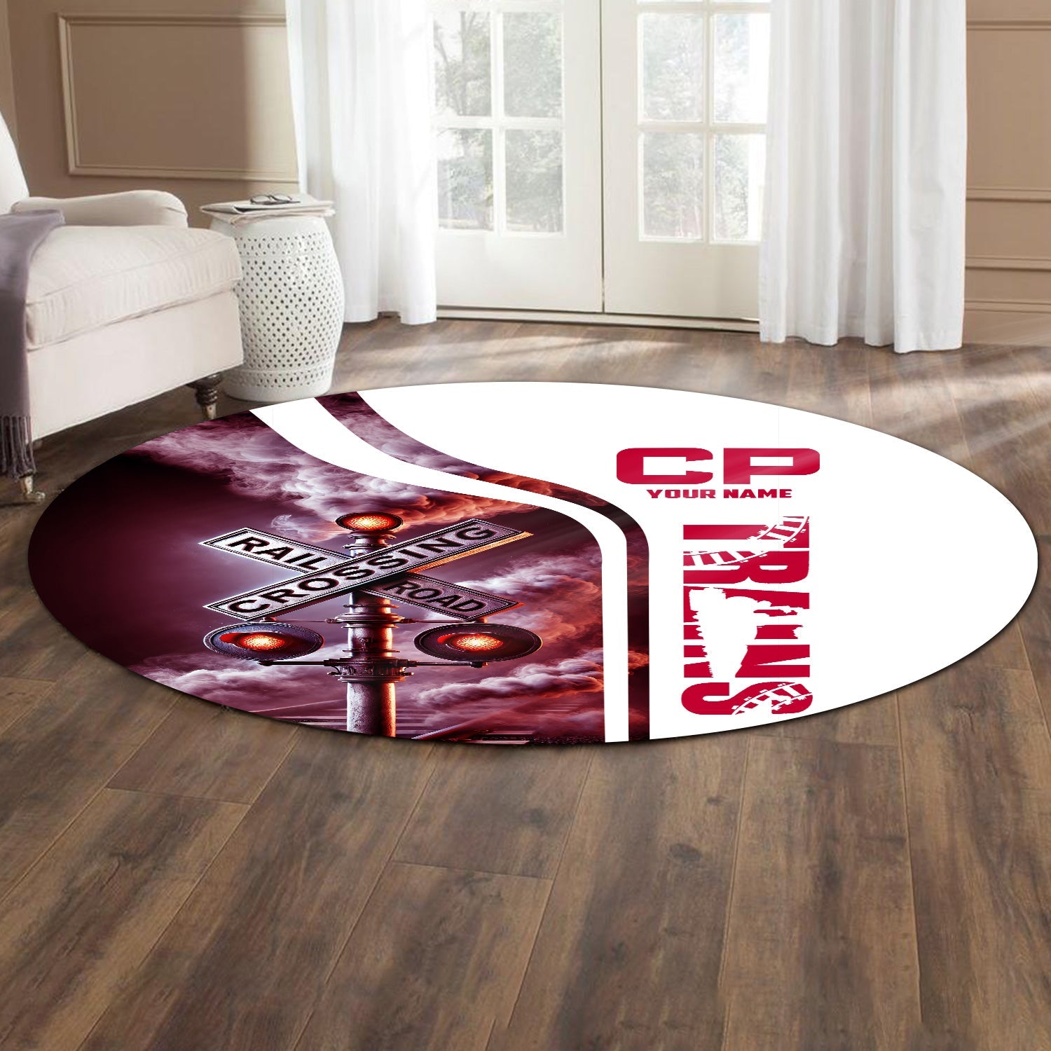 Railspirit Personalized Canadian Pacific Railroad Round Mat Railroad Crossing Sign Mat All Over Print