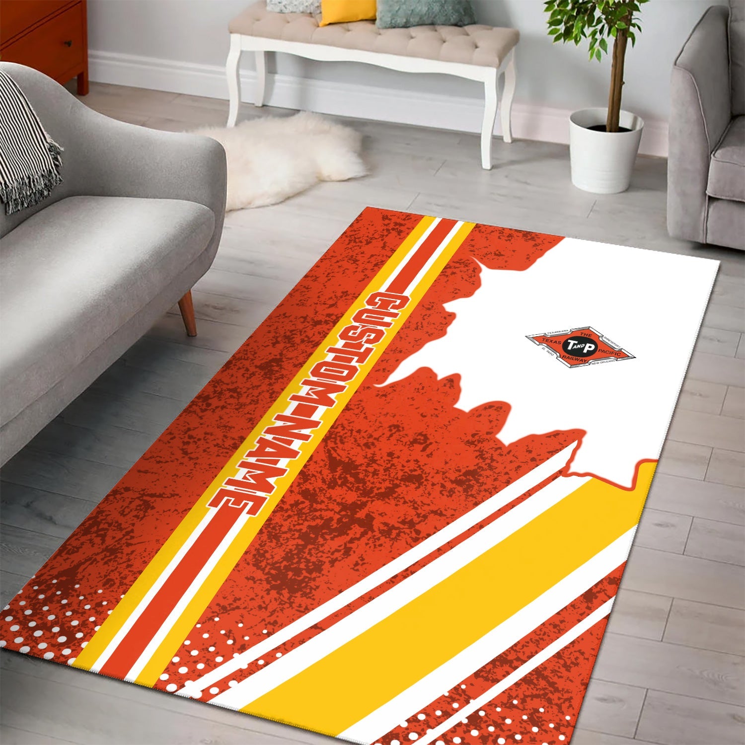 Railspirit Personalized Texas and Pacific Railway Area Rug Vintage All Over Printed Rug
