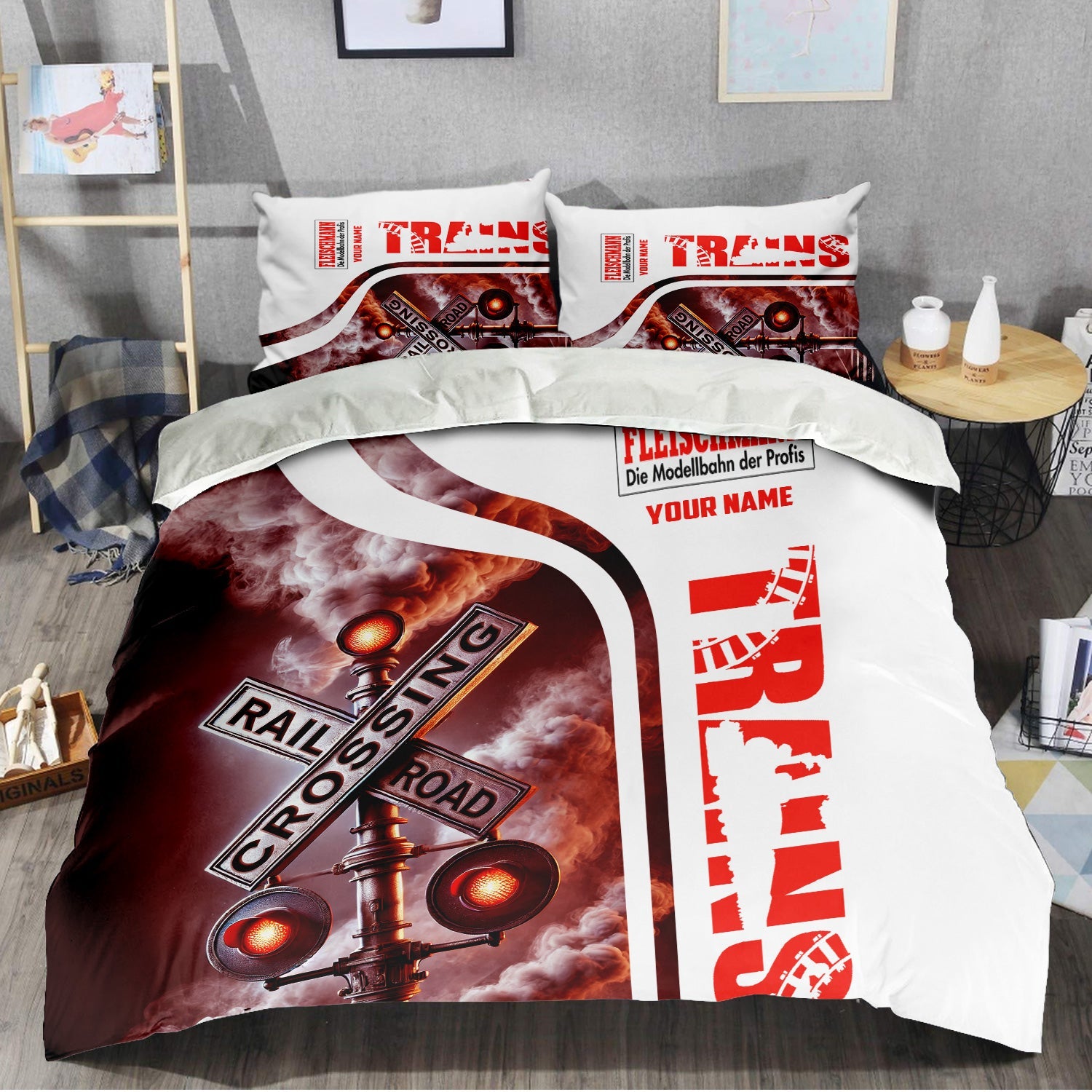 Railspirit Personalized Fleischmann And Western Railroad Bedding Set Railroad Crossing Sign Bedding Set All Over Print
