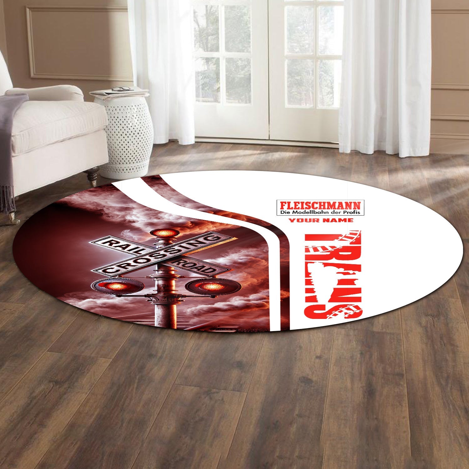 Railspirit Personalized Fleischmann And Western Railroad Round Mat Railroad Crossing Sign Mat All Over Print
