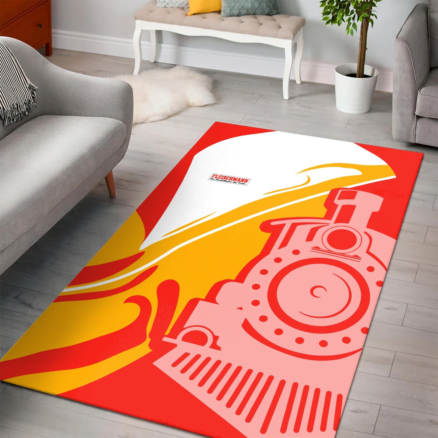 Railspirit Fleischmann And Western Railroad Area Rug Flame-Inspired Style Rug Gift Idea For Train Lovers