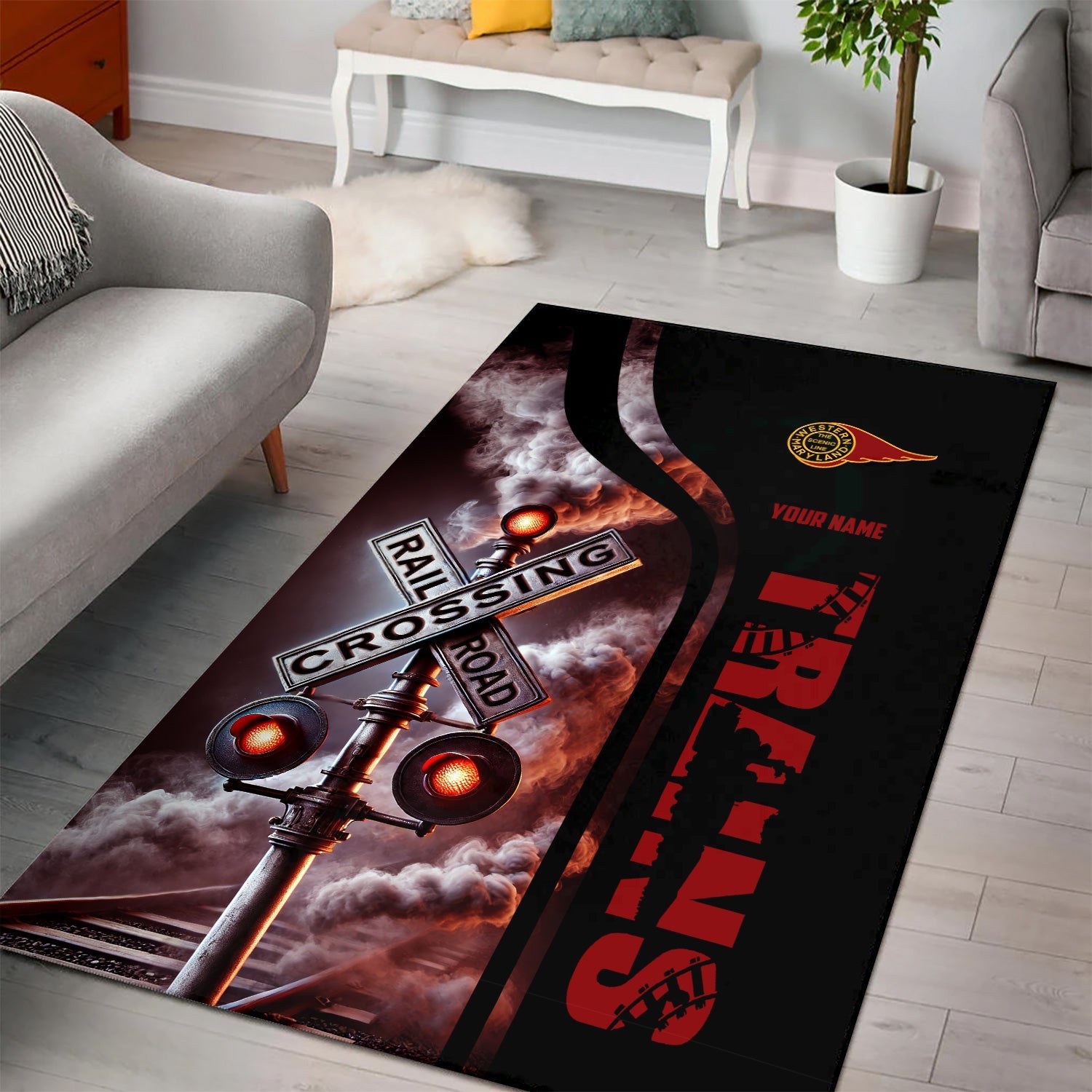 Railspirit Personalized Western Maryland Railway Area Rug Railroad Crossing Sign Rug All Over Print