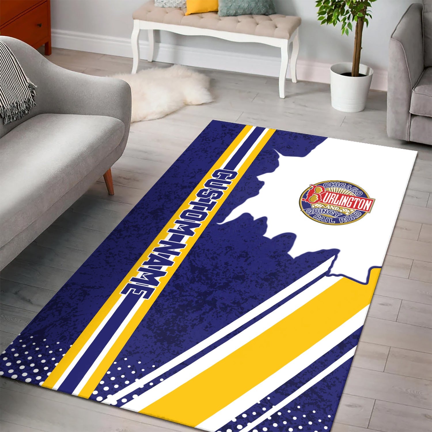 Railspirit Personalized Chicago, Burlington and Quincy Railroad Area Rug Vintage All Over Printed Rug