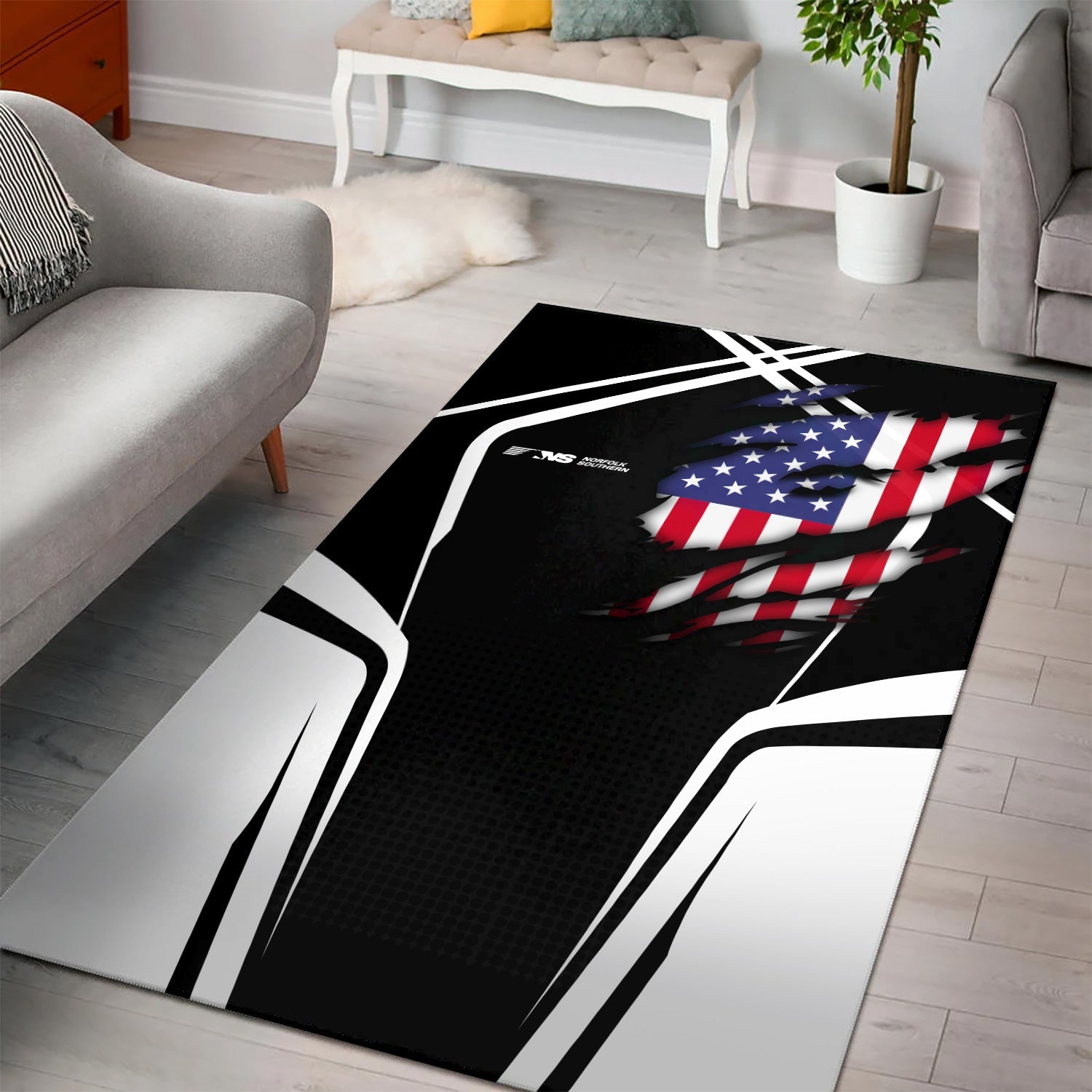 Railspirit Personalized Norfolk Southern Railway Area Rug American Eagle Vintage Train Rug