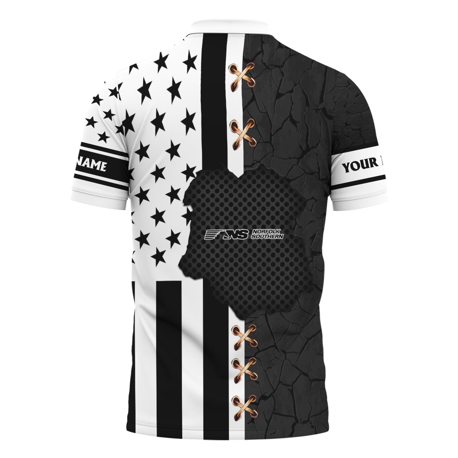Railspirit Personalized Norfolk Southern Railway Polo Shirt American Flag with Crack Effect Train Shirt