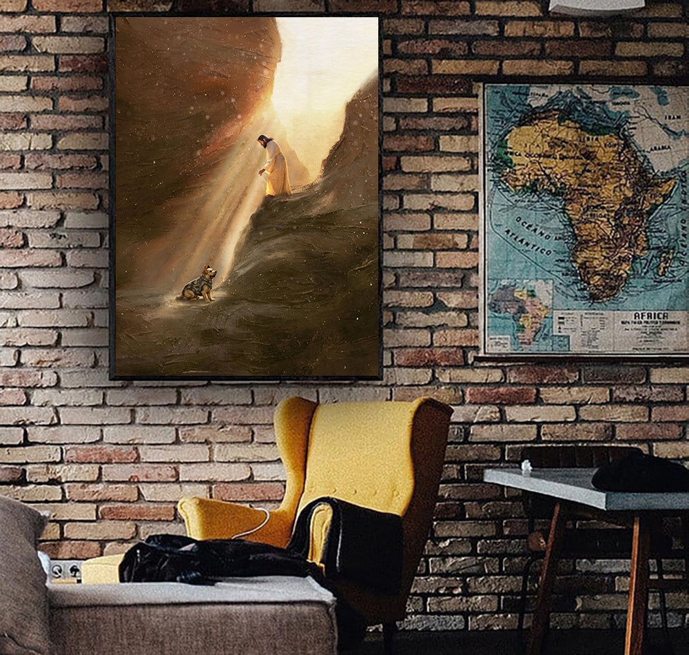 Jesus and Dog Canvas Wall Art, Christian Wall Art, Faith Inspirational Canvas, Religious Wall Decor, Father’s Day Gift for Dad