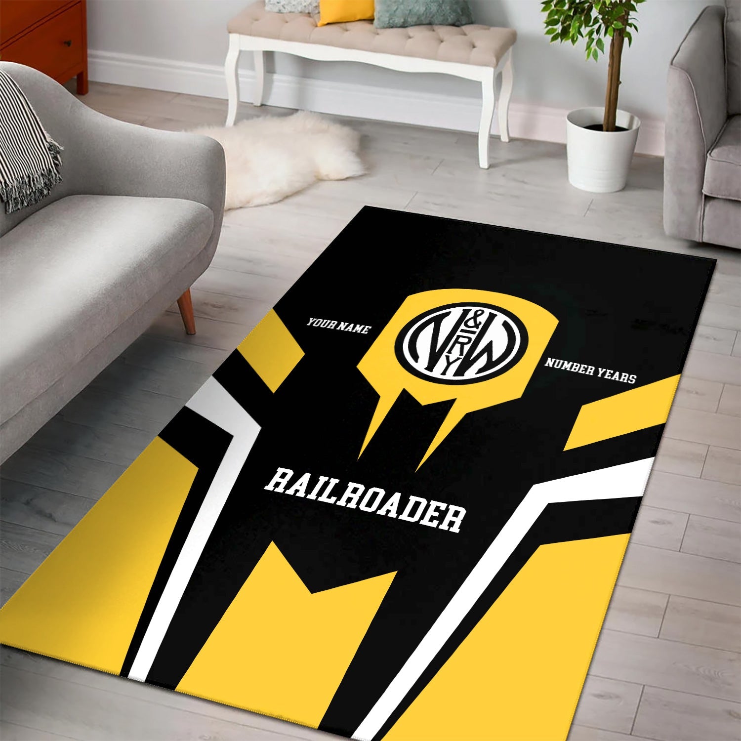 Railspirit Personalized Norfolk and Western Railway Area Rug Custom Year Railroader N&W Rug Gift Idea For Train Lover