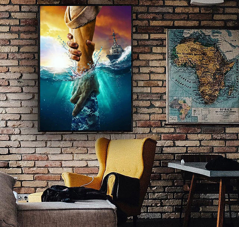 US Navy Rescue Canvas Wall Art, Patriotic Military Wall Art, Navy Ship Ocean Rescue Poster, Veteran Father’s Day Gift, Home Decor