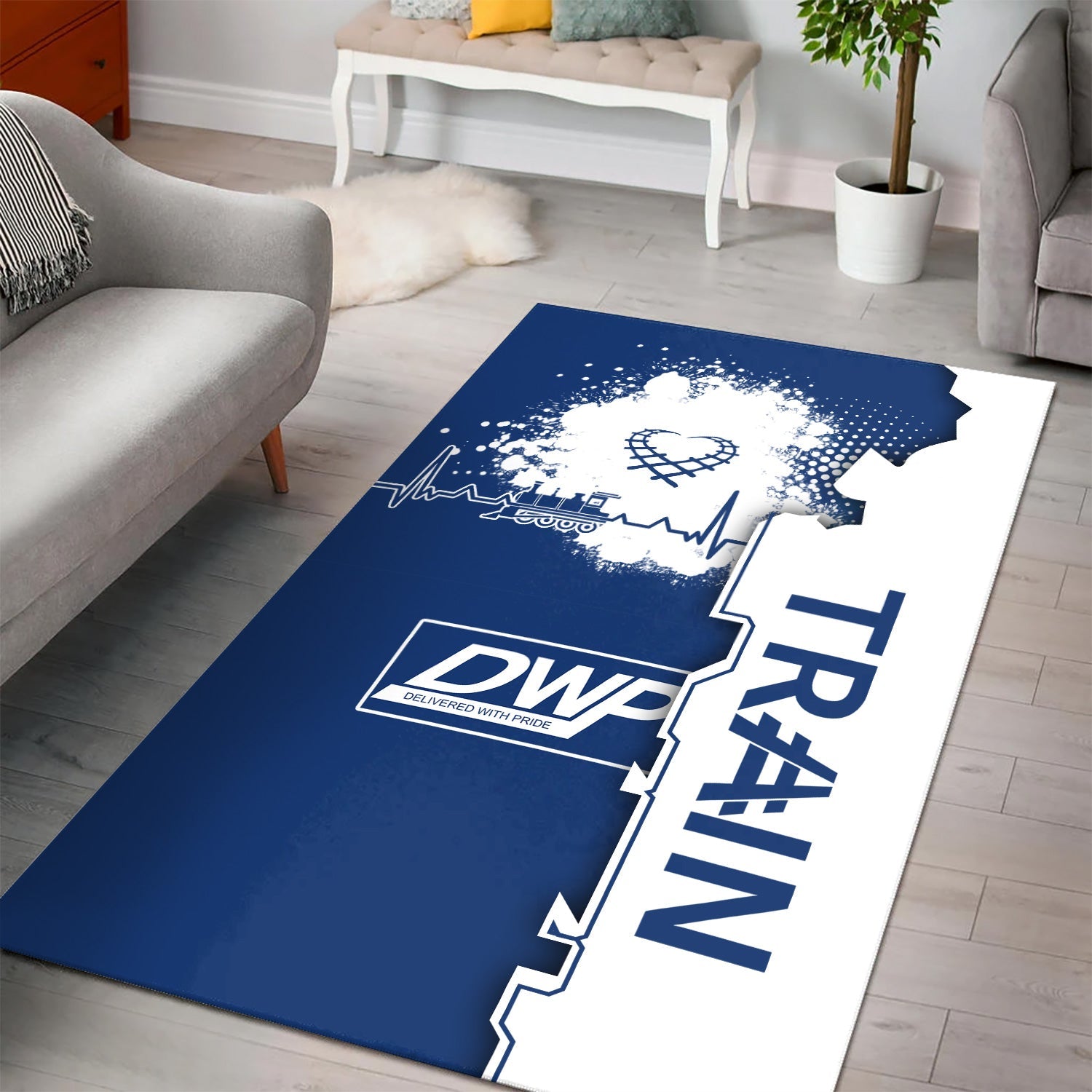 Railspirit Duluth, Winnipeg and Pacific Railway Area Rug Engine Heartbeat and Track Love Style Rug Gift Idea For Train Lovers