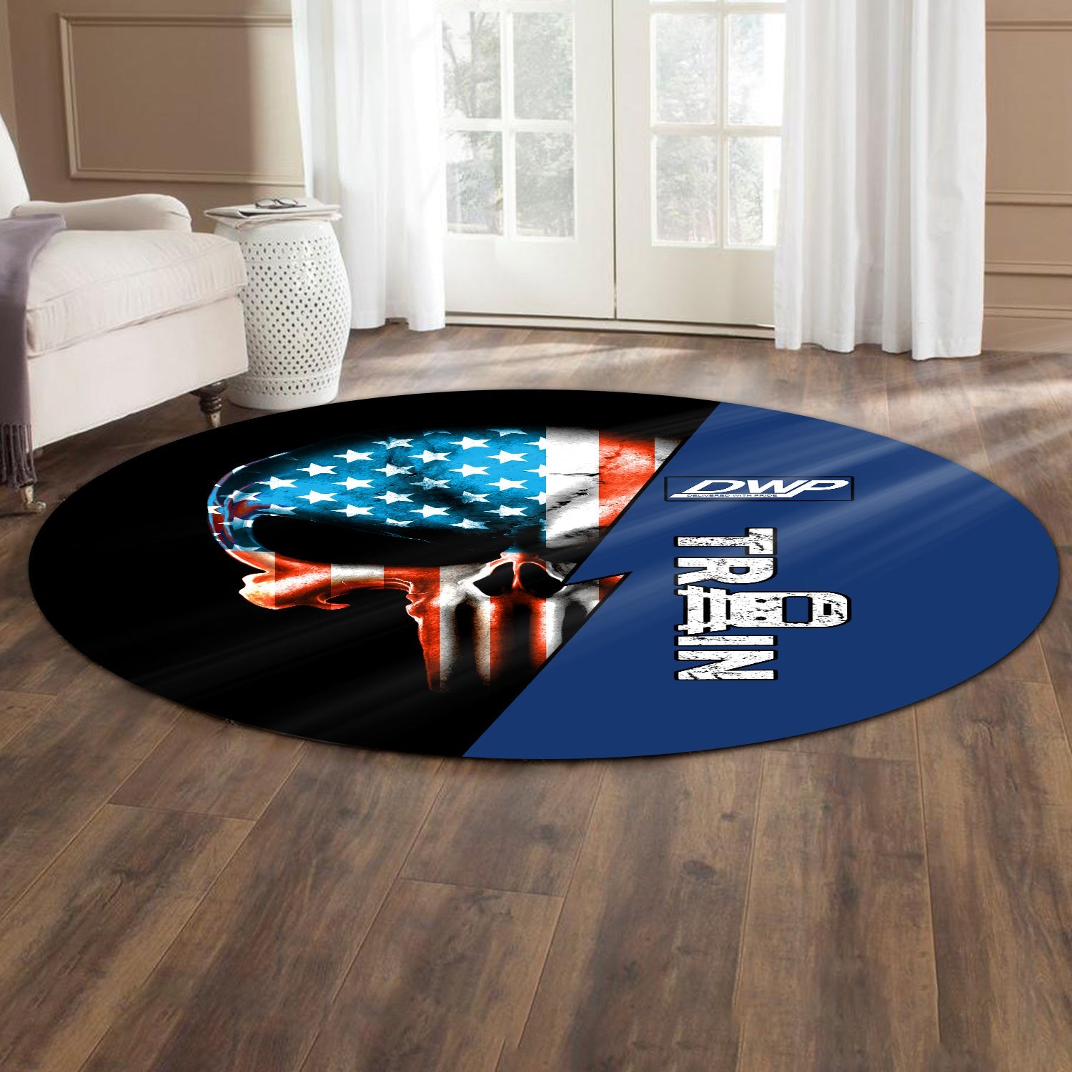 Railspirit Duluth, Winnipeg and Pacific Railway Round Mat Train Skull American Flag Style Rug All Over Print