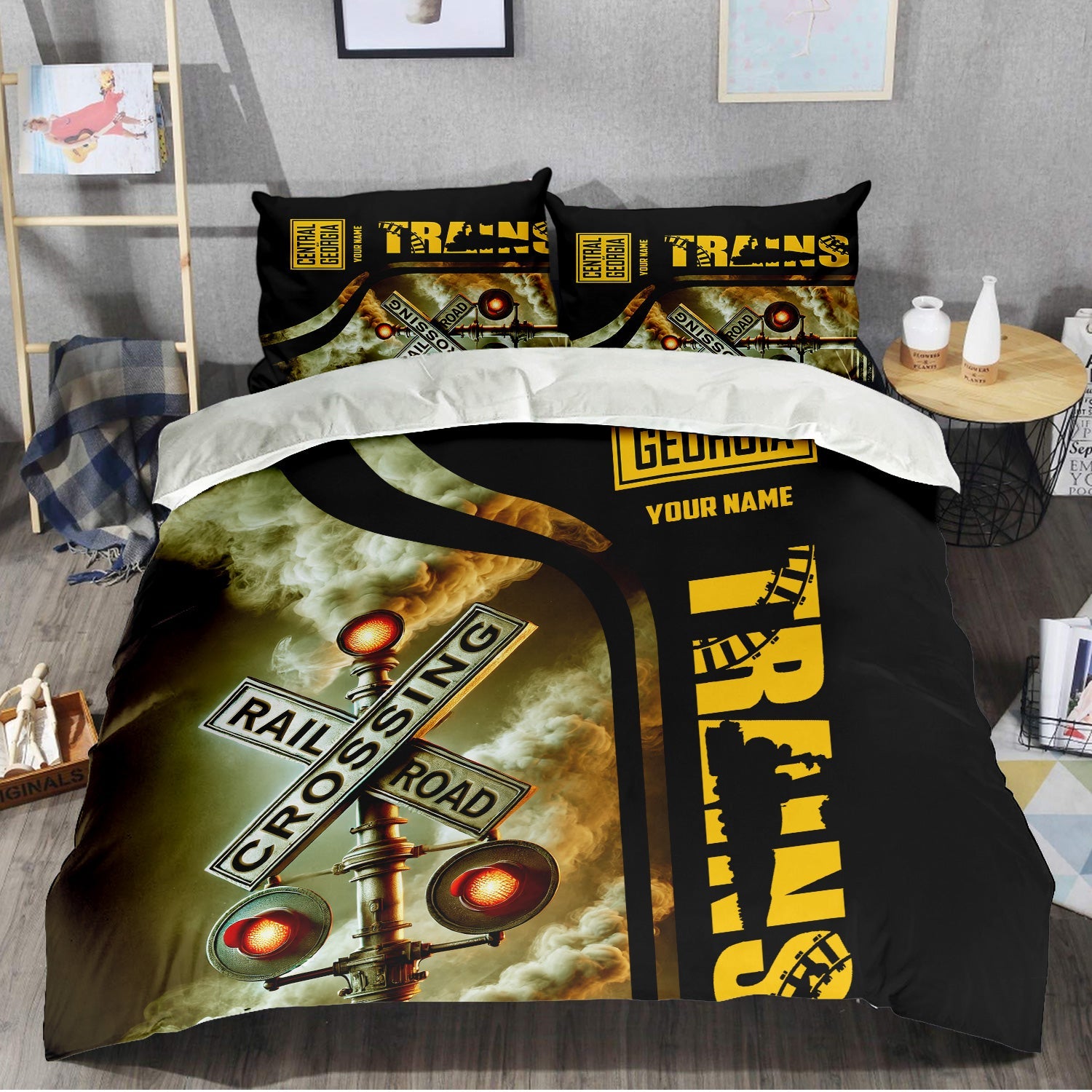 Railspirit Personalized Central of Georgia Railway Bedding Set Railroad Crossing Sign Bedding Set All Over Print