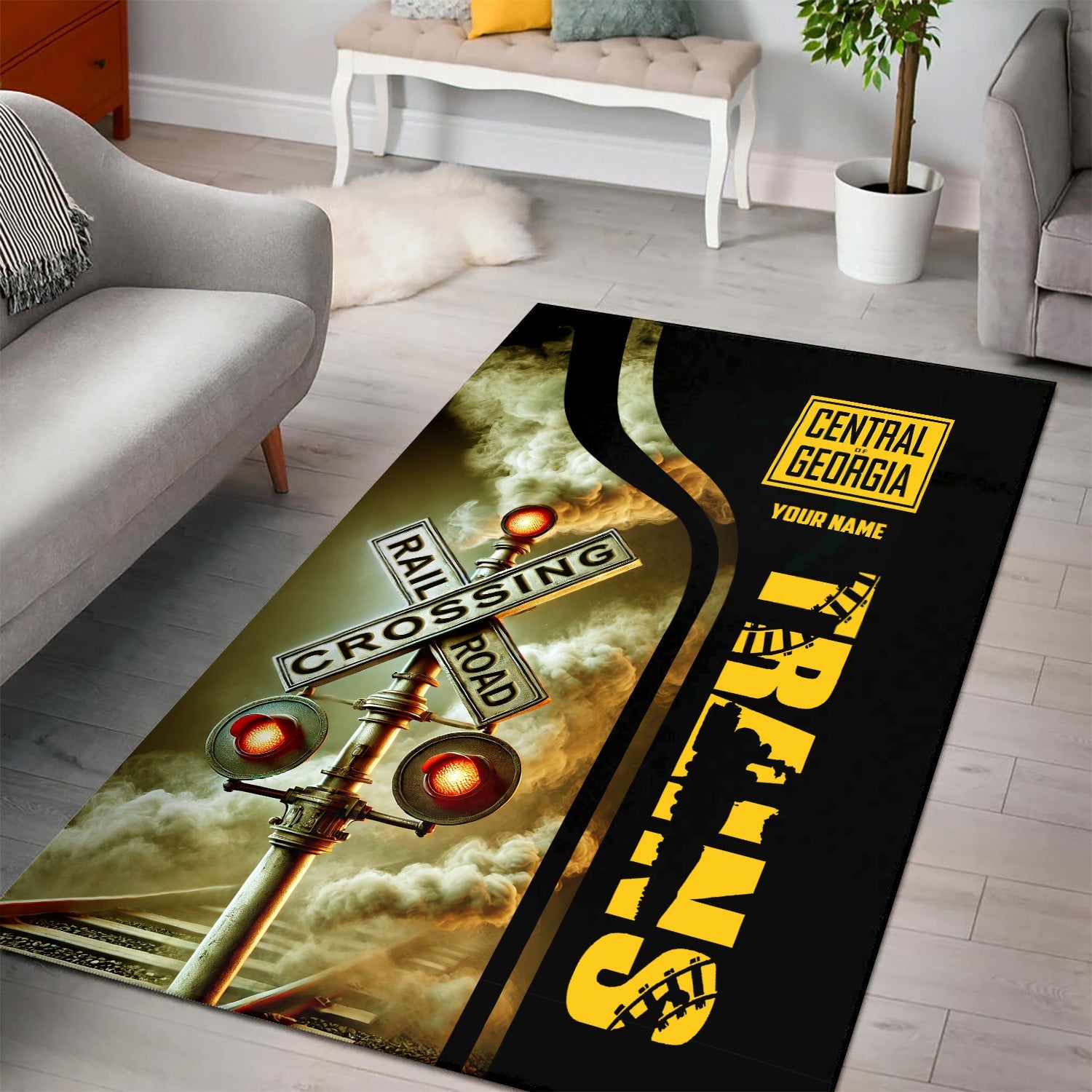 Railspirit Personalized Central of Georgia Railway Area Rug Railroad Crossing Sign Rug All Over Print