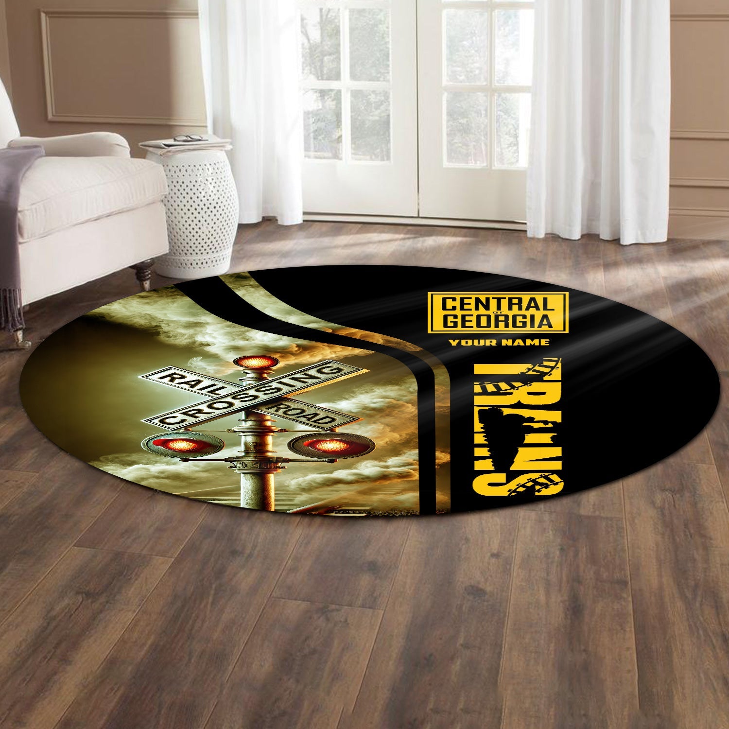 Railspirit Personalized Central of Georgia Railway Round Mat Railroad Crossing Sign Mat All Over Print