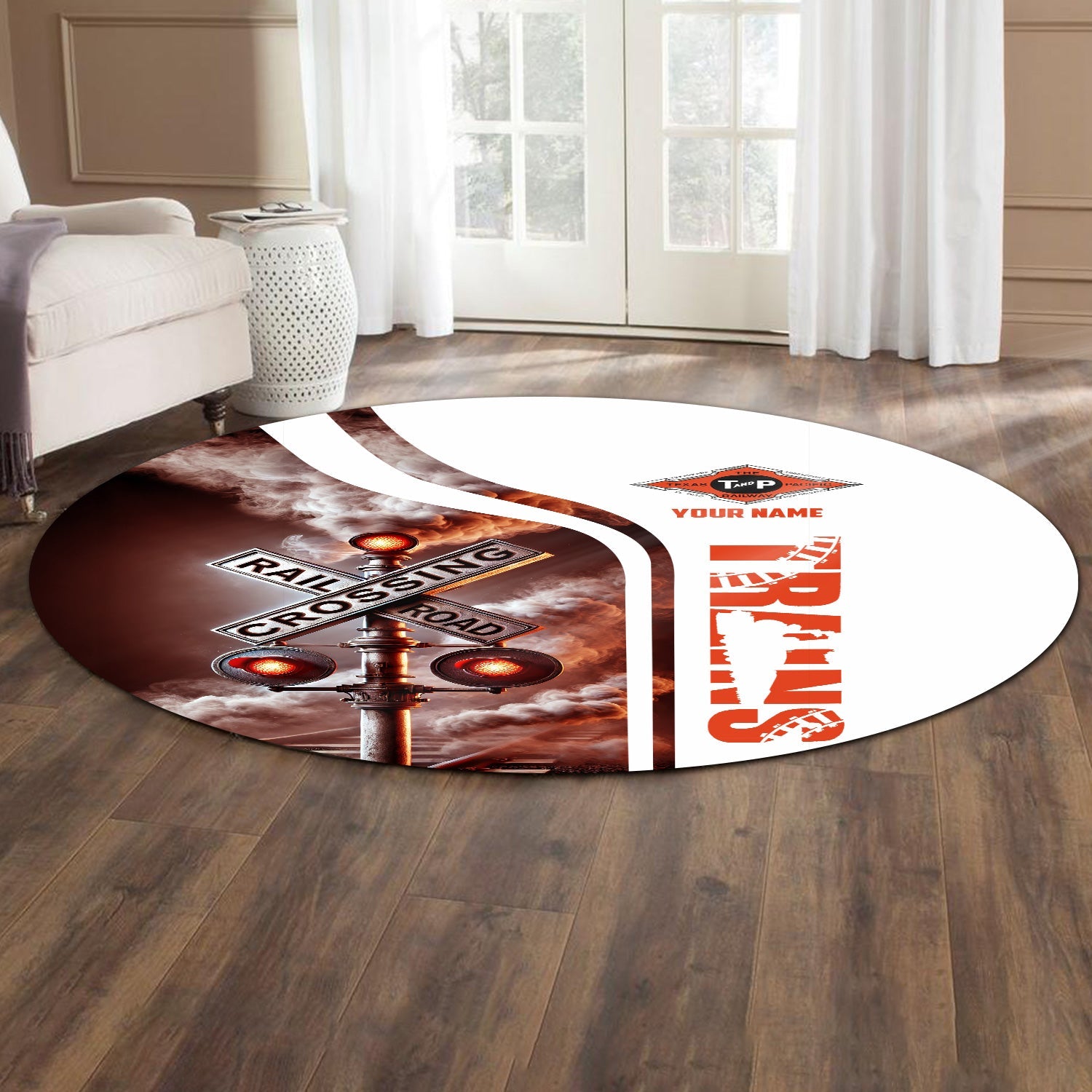 Railspirit Personalized Texas and Pacific Railway Round Mat Railroad Crossing Sign Mat All Over Print